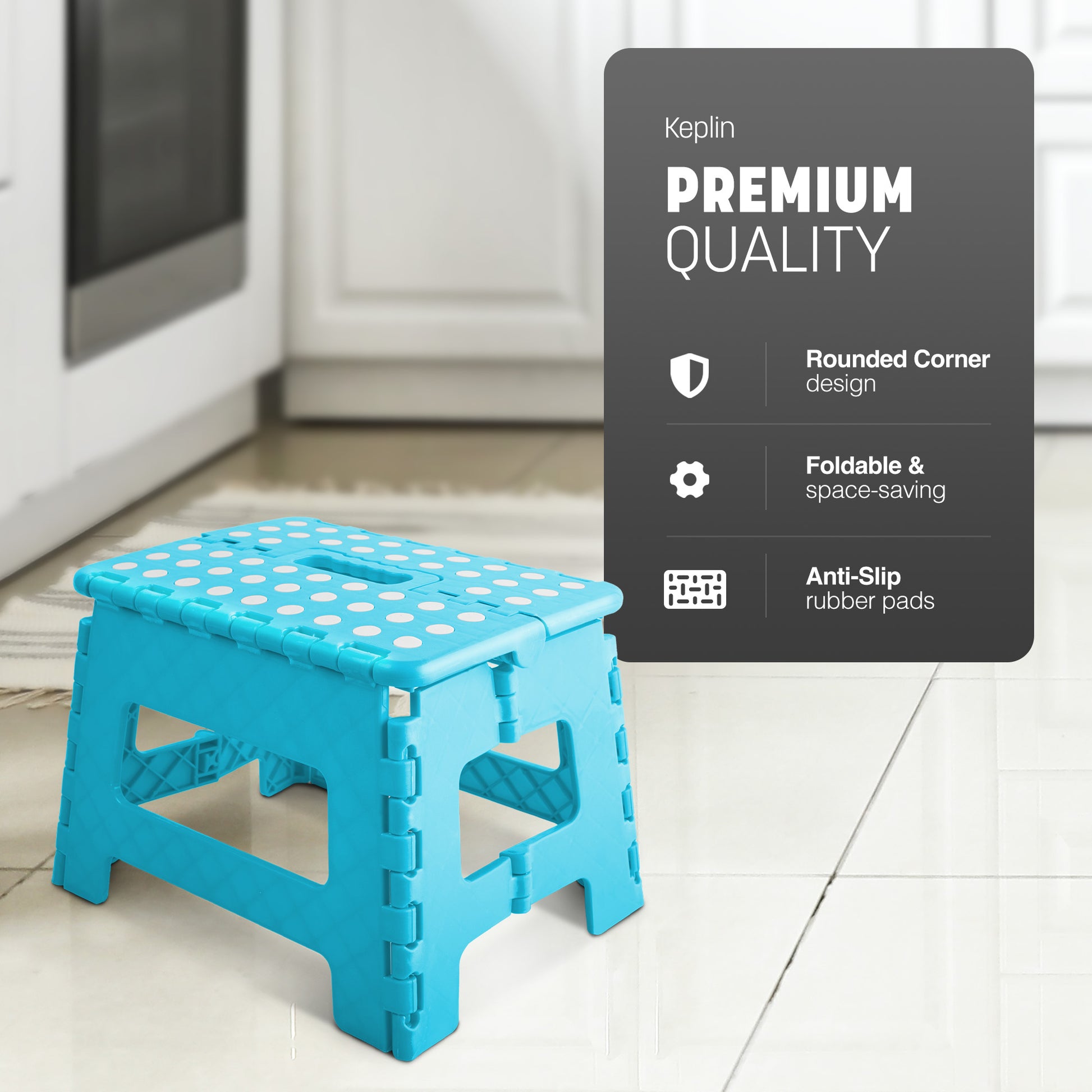 White step stool non-slip tread – rubber grip safe surface detail