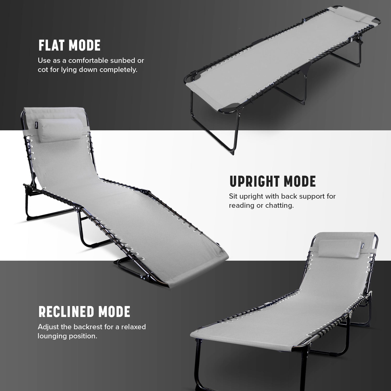 KEPLIN Foldable Recliner Sun Lounger - 600D Oxford Fabric - Adjustable Back and Leg Rests - Lightweight and Portable - Compact Space-Saving Design - Durable Outdoor Use - 190 x 65 x 30 cm