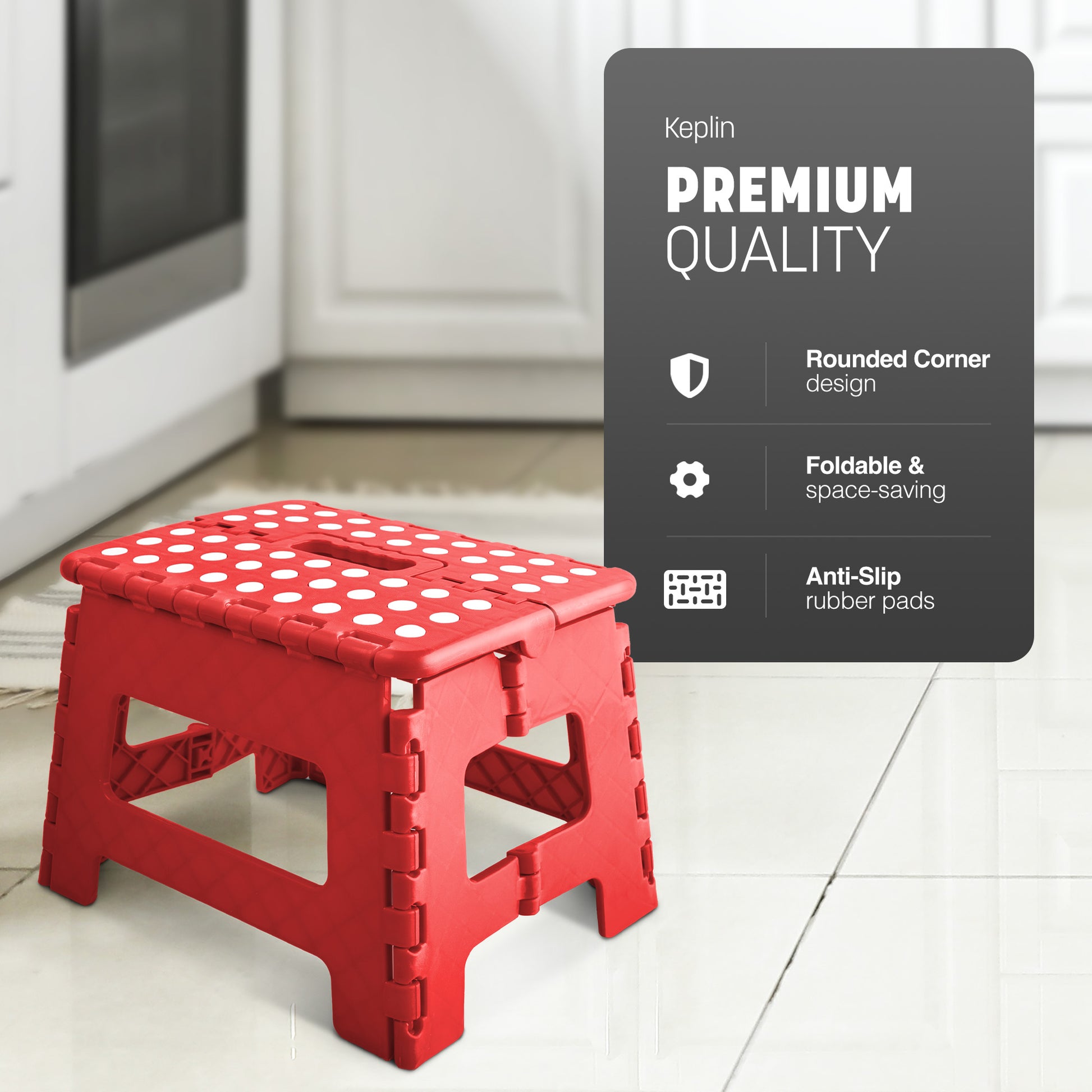 Black step stool non-slip surface close-up – safe rubber grip detail
