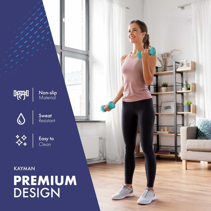 KAYMAN Neoprene Dumbbell Set, Anti-Slip Grip, Hex Edges, Water-Resistant Surface with Workout Poster Guide - Versatile Weight Set (1kg to 10kg) for Home, Gym & Fitness Training