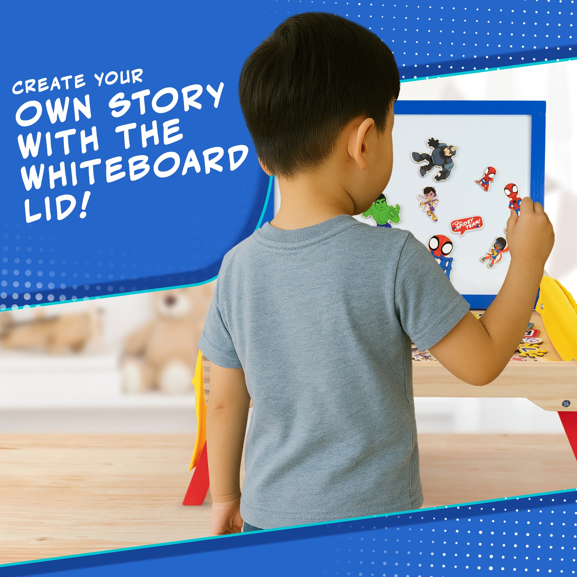 Marvel Spidey and His Amazing Friends Kids Activity Desk – Wooden Folding Lap Desk with Whiteboard, Magnetic Accessories, Storage Pockets & Marker – Portable Play Table for Boys & Girls
