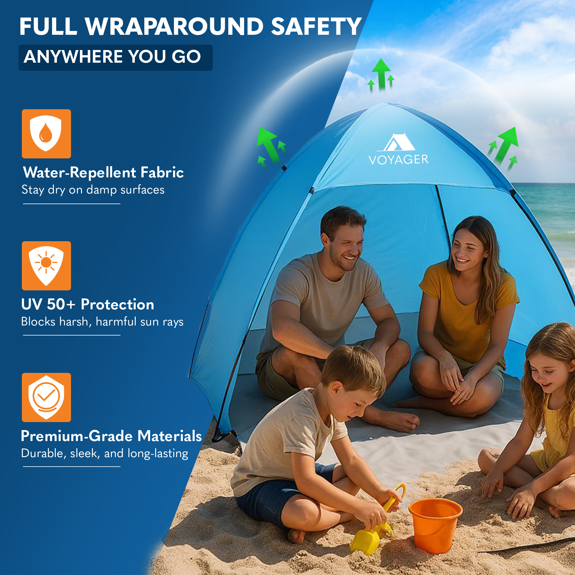 Voyager Beach Tent – Super Easy Pop-Up, Large Space, UPF 50+ UV Protection, Premium Quality, Lightweight & Portable, Versatile Outdoor Shade, 2-Person, Compact Folded