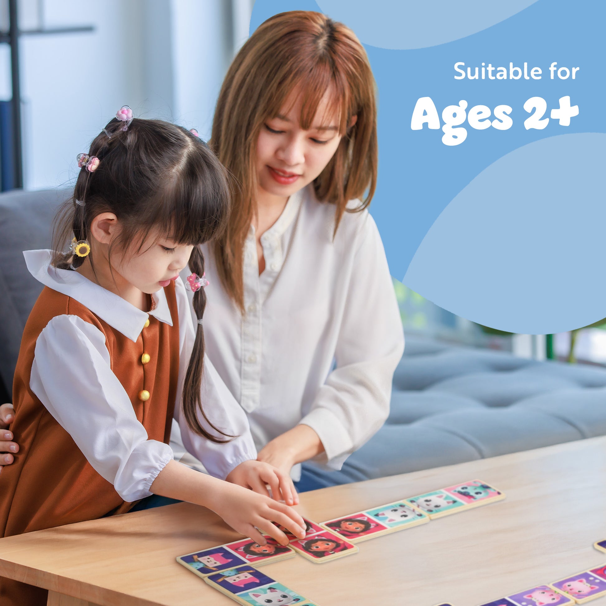 Gabby's Dollhouse Wooden Domino Set – Kids' Colourful Tile Game with Character Art – Classic Board Game for Boys & Girls