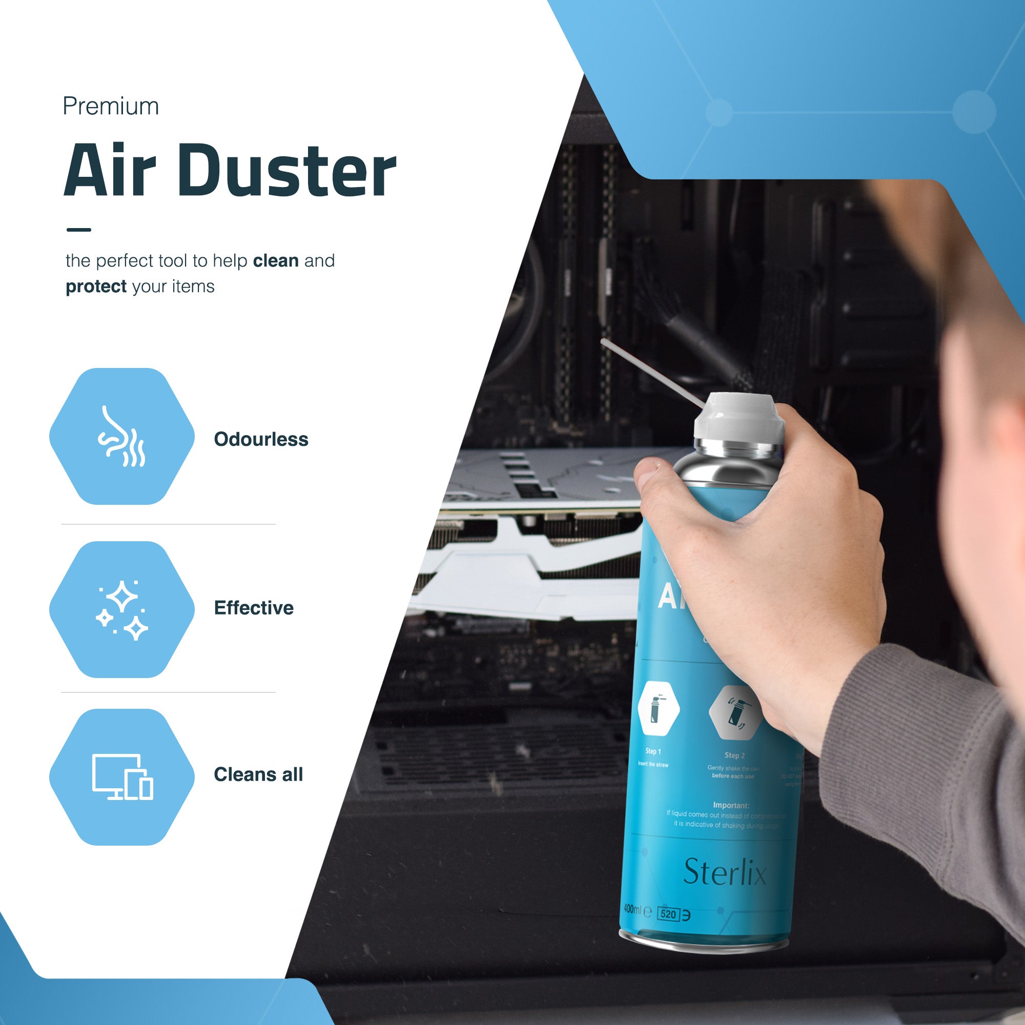 Air Duster Can 400ml Compressed Air Spray Can Dust Cleaner PC, Keyboard, Electronic Devices & Car Cleaning Protect & Maintain Easy Use Blow Dust & Dirt Extension Tube Professional Use