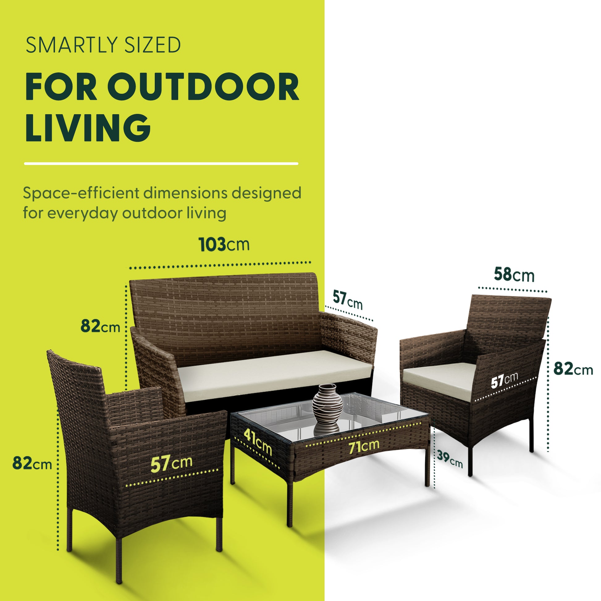 4 Piece Rattan Brown