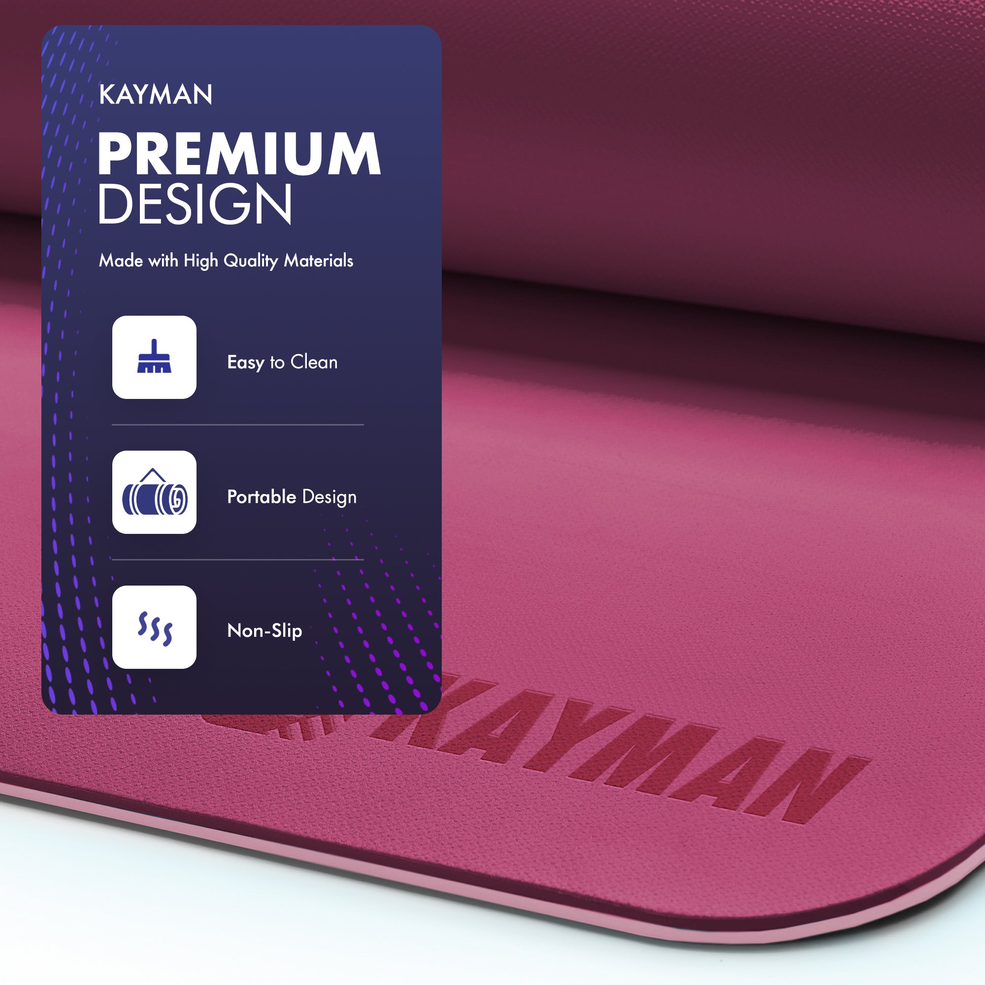 KAYMAN Yoga & Exercise Mat with Carry Strap, Large Non-Slip Comfortable Training & Workout Floor Mat for Home or Outdoor, Gym, Pilates, Gymnastics, HiiT, Stretching & Meditation