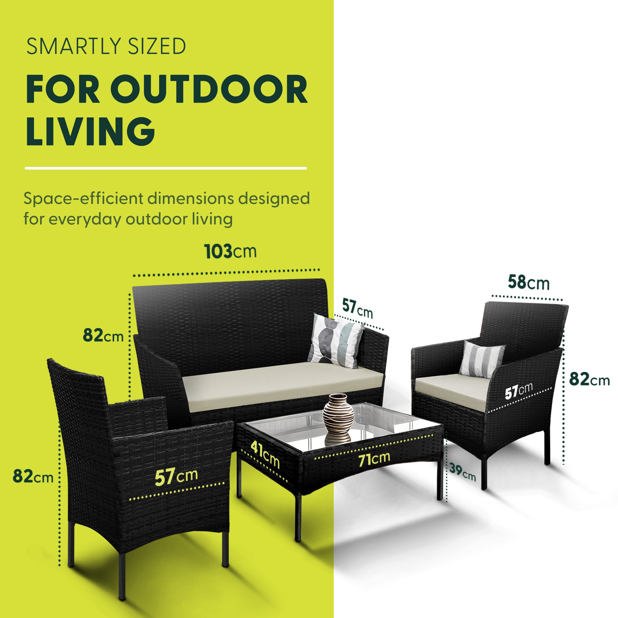 4 Piece Rattan Black
