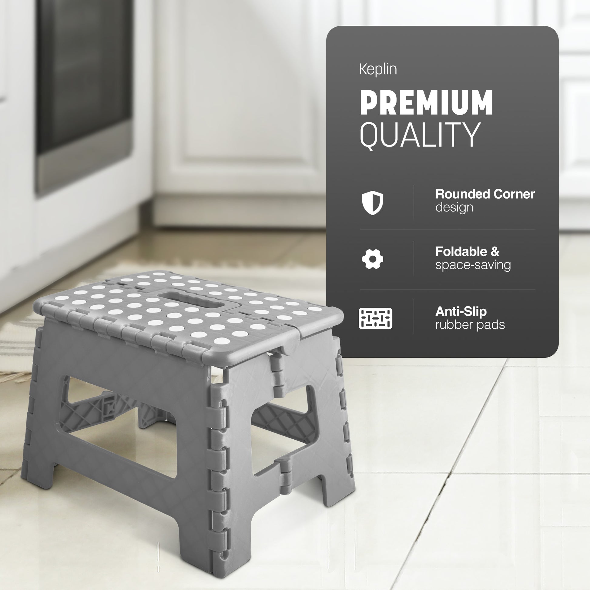 Brown step stool non-slip surface – rubber grip safe standing detail