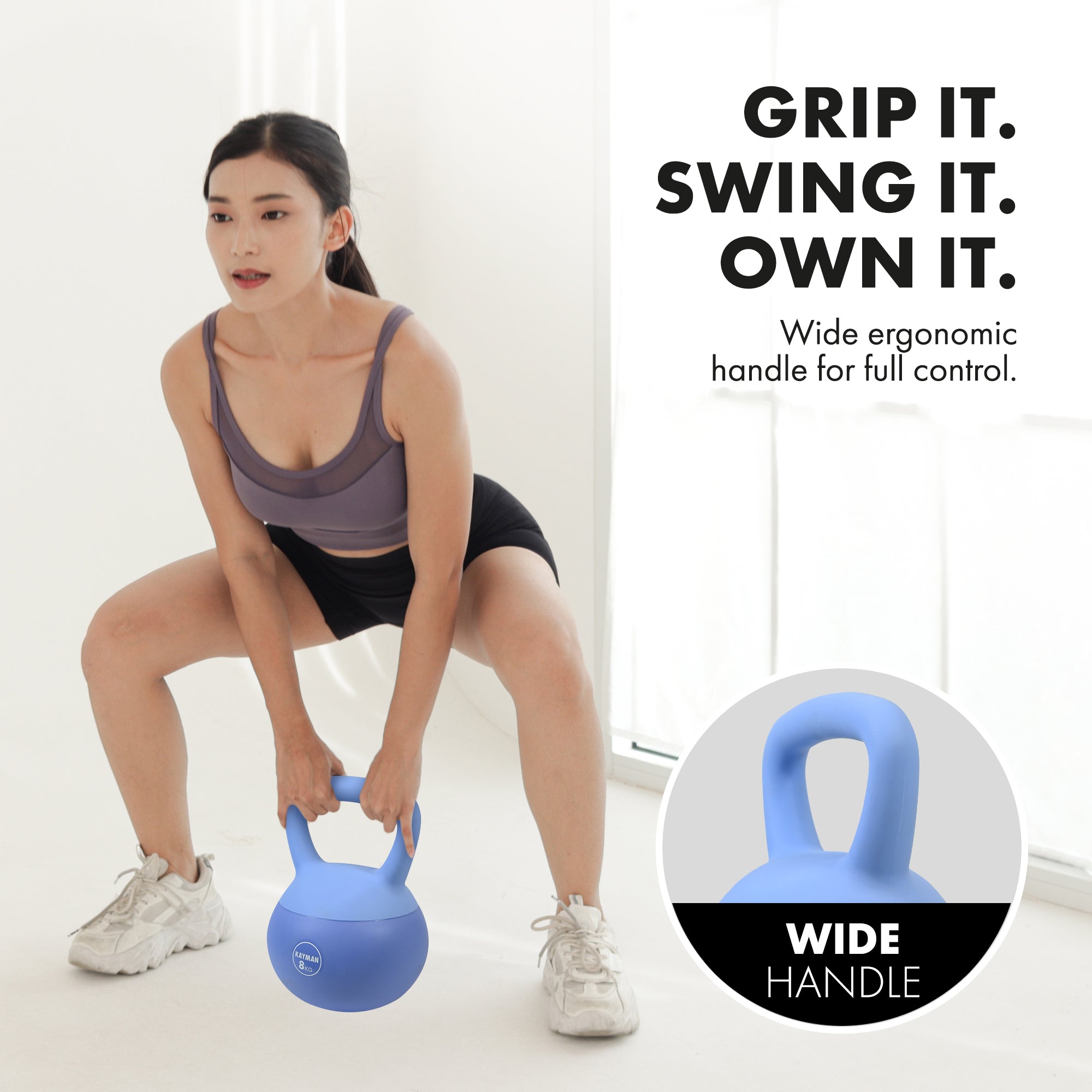 KAYMAN Soft Kettlebell for Home Gym – PVC Coated Weight – Floor Safe Flat Base – Ergonomic Non-Slip Handle – Strength Training, CrossFit, HIIT, Core Workout – Durable Fitness Equipment