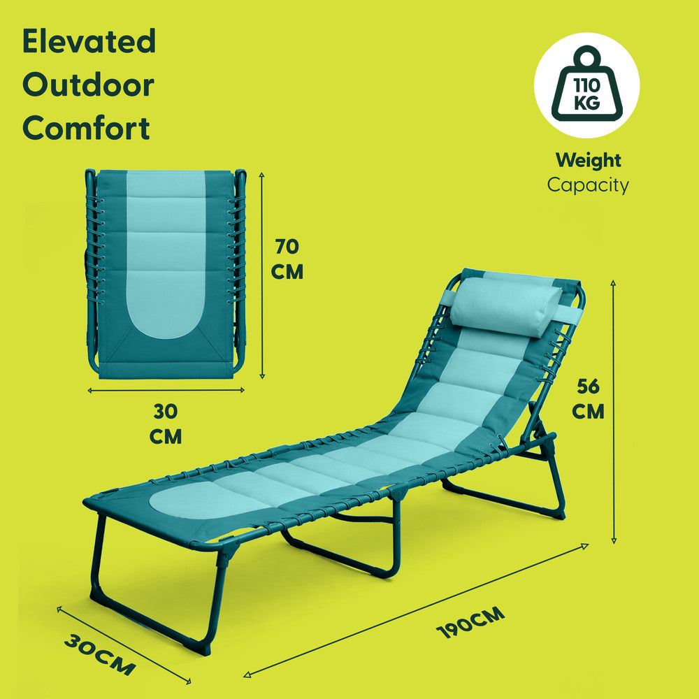 KEPLIN Foldable Sun Lounger Chair - Outdoor Garden Recliner with Color Block Design, 4 Position Adjustable Backrest, Padded 600D Oxford Fabric, Portable Patio Camping Deck Chair 110kg