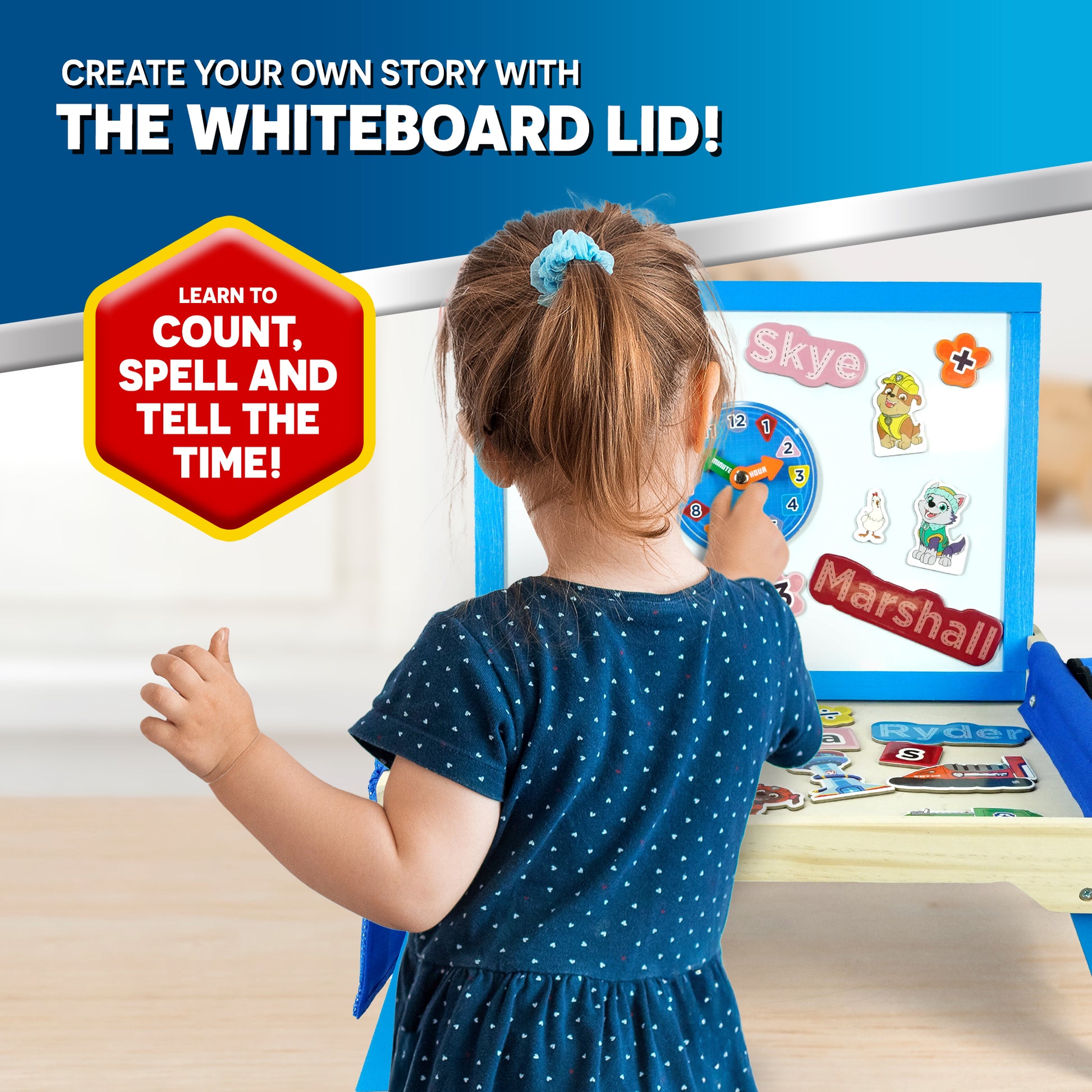 Paw Patrol Kids' Magnetic Table – Creation Station with Removable Whiteboard Lid & 92 Character Magnets – Educational Gift for Children
