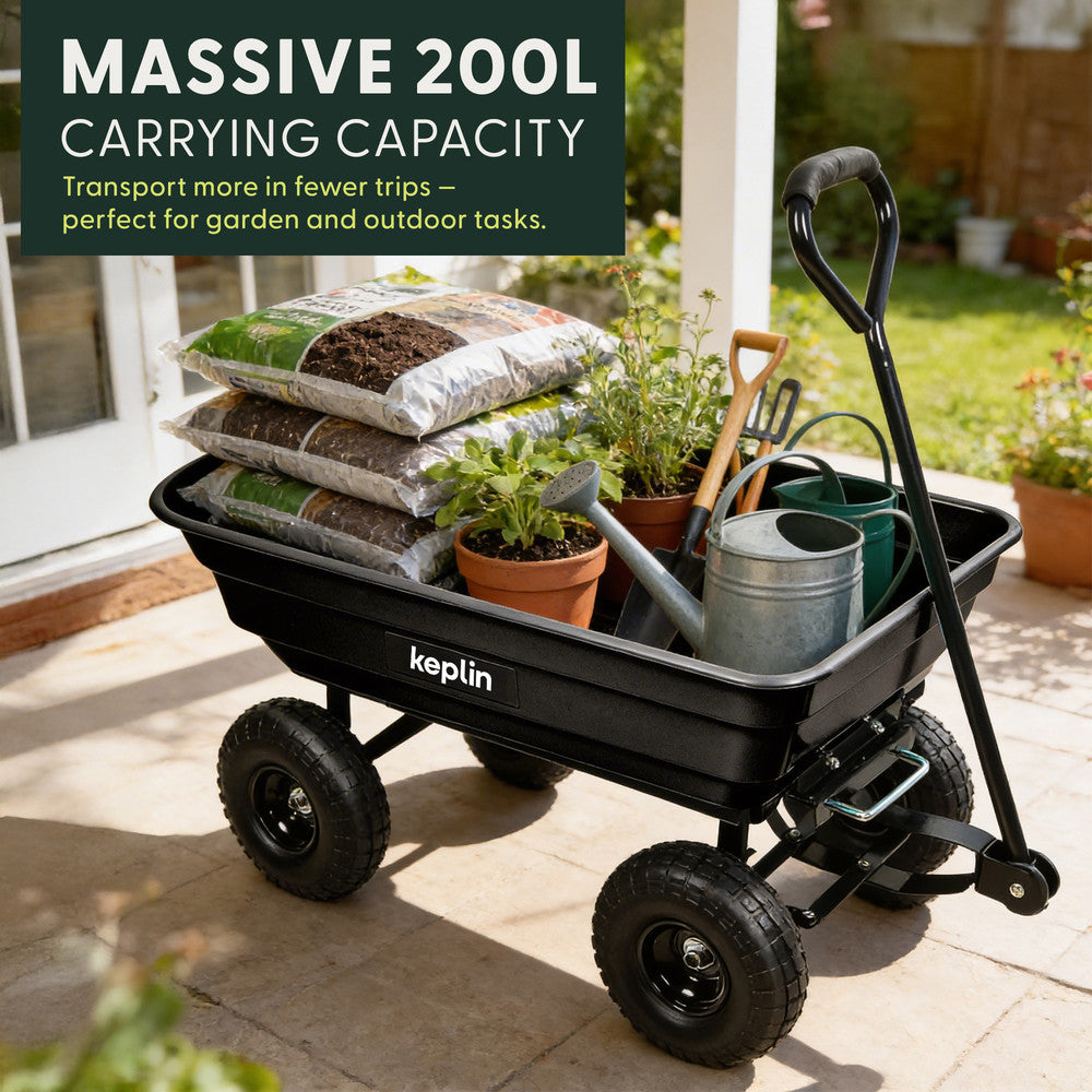 Garden wheelbarrow 75L with four air-filled tyres – stable and easy to manoeuvre on uneven terrain