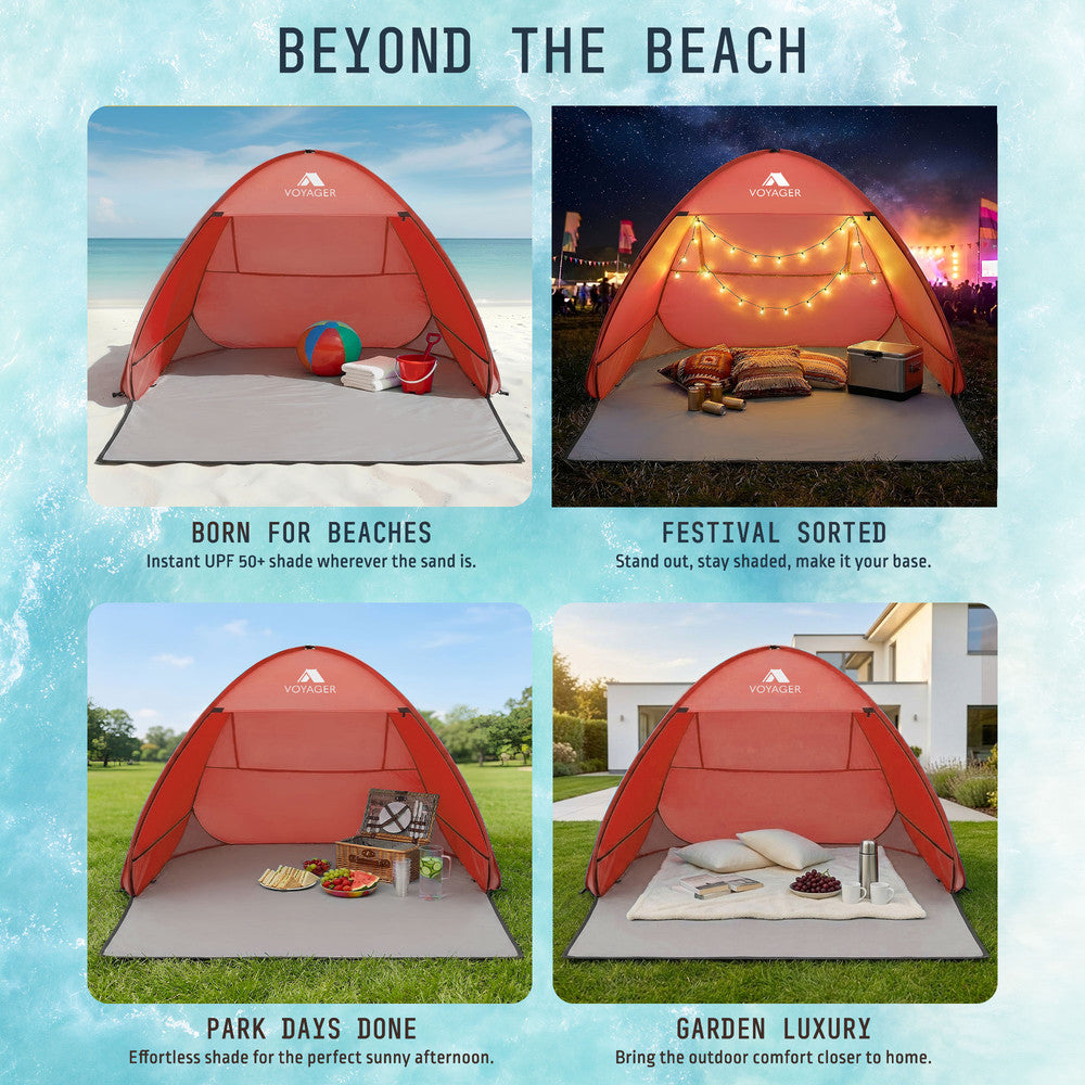 Coral pop-up beach shelter 180x140x110cm – spacious shade tent for adults and kids at the beach