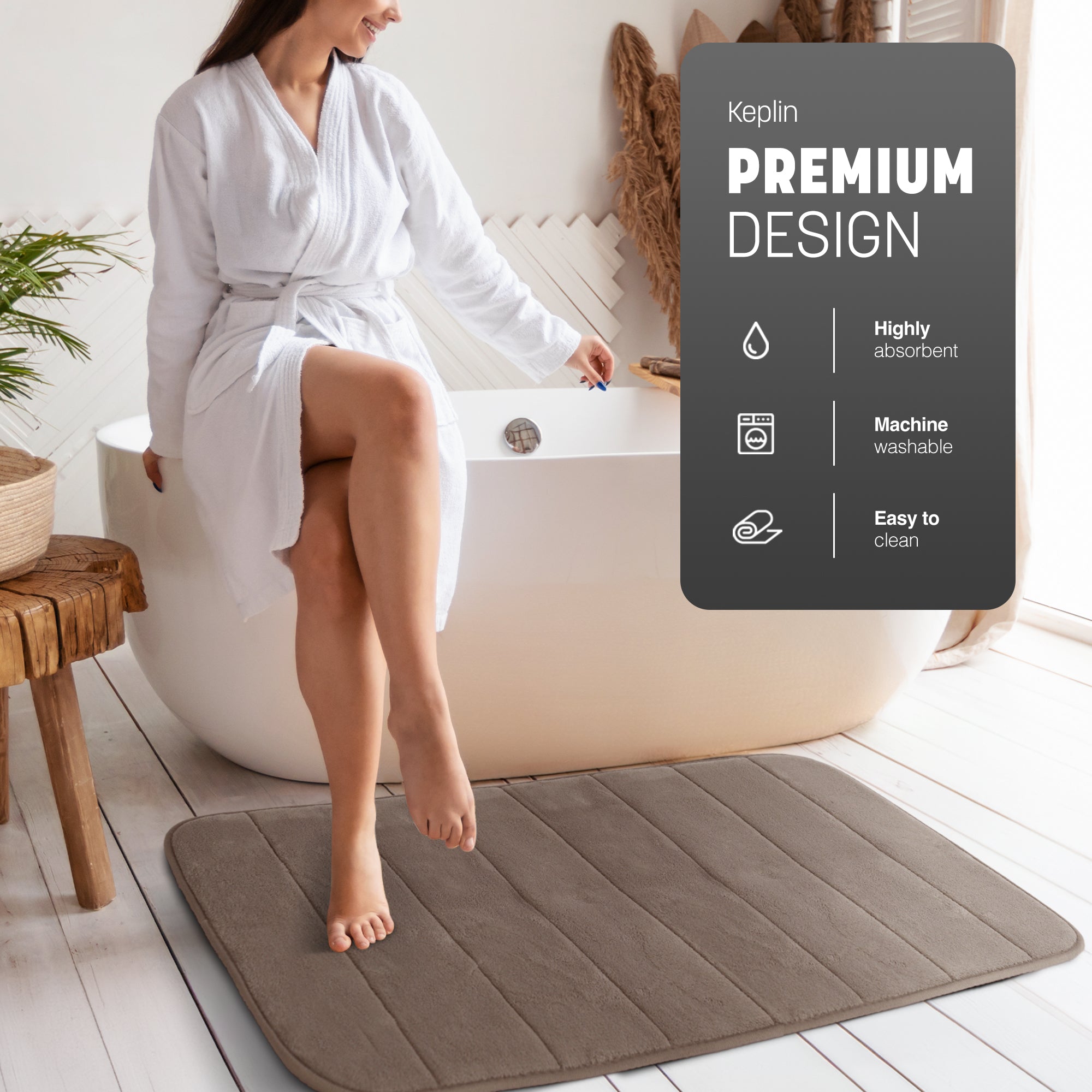 KEPLIN Ultra-Soft Memory Foam Bath Mat - Highly Absorbent, Non-Slip, Machine Washable Luxury for Bathroom Floors- 60x 90cm