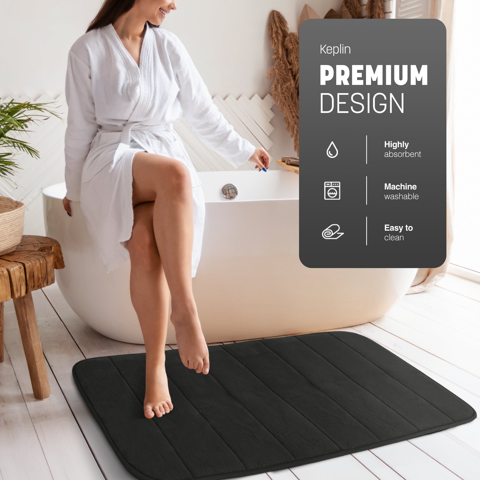 KEPLIN Ultra-Soft Memory Foam Bath Mat - Highly Absorbent, Non-Slip, Machine Washable Luxury for Bathroom Floors- 60x 90cm