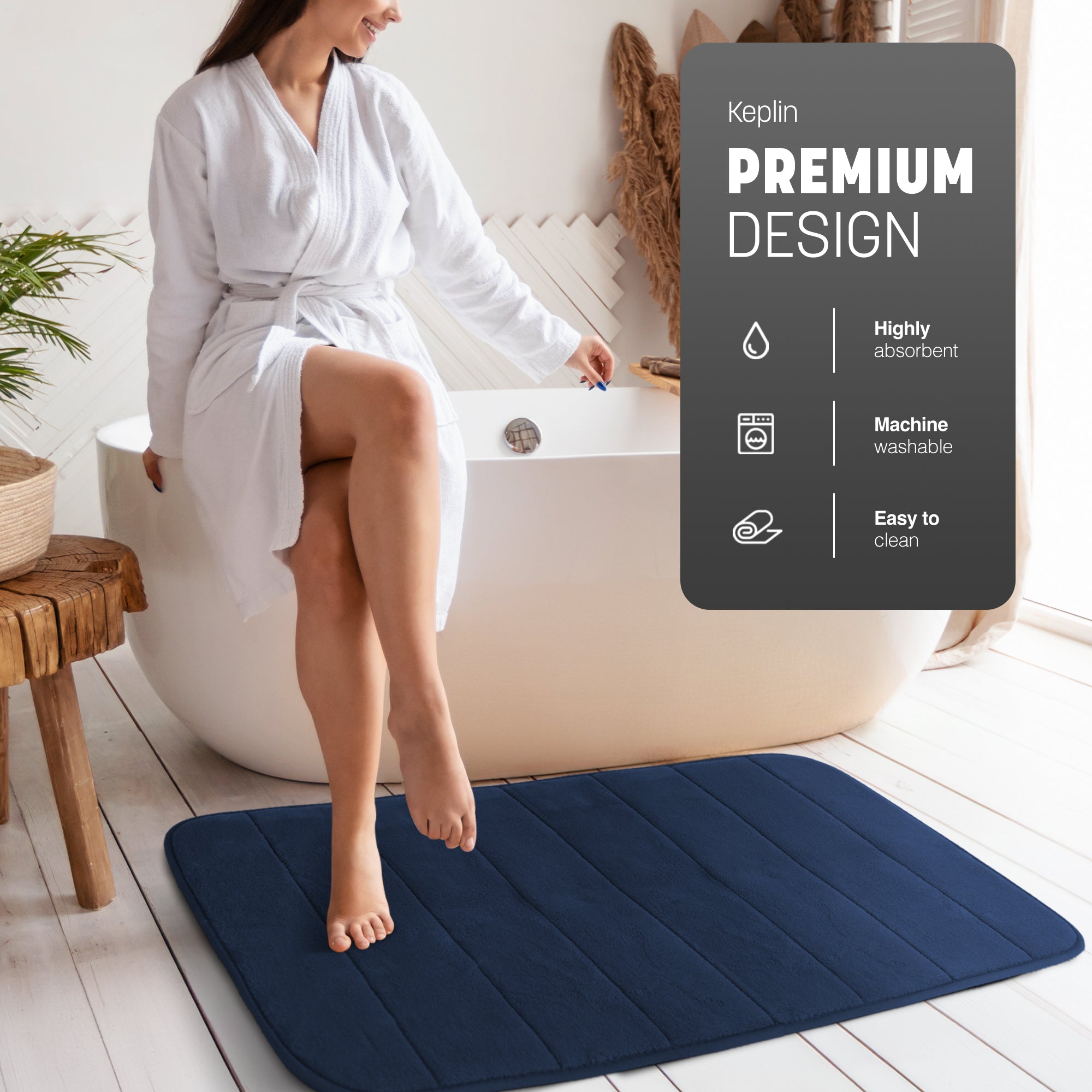 KEPLIN Ultra-Soft Memory Foam Bath Mat - Highly Absorbent, Non-Slip, Machine Washable Luxury for Bathroom Floors- 60x 90cm