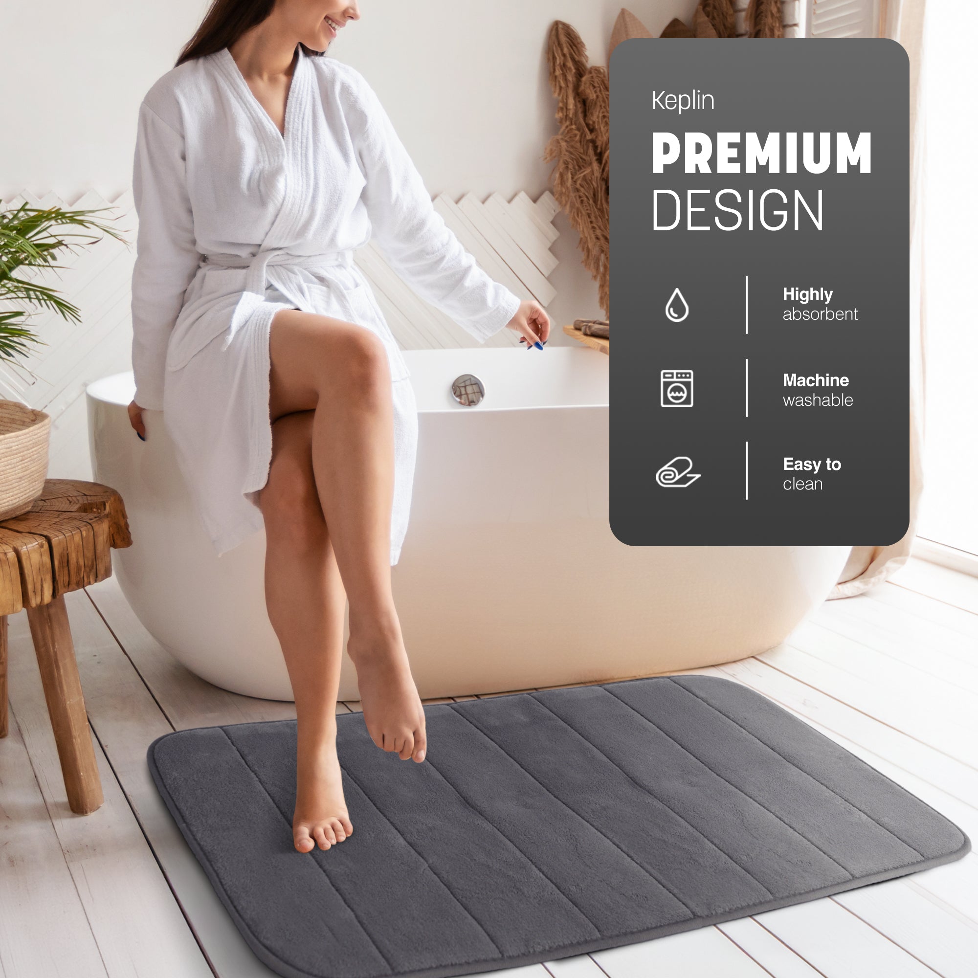 KEPLIN Ultra-Soft Memory Foam Bath Mat - Highly Absorbent, Non-Slip, Machine Washable Luxury for Bathroom Floors- 60x 90cm