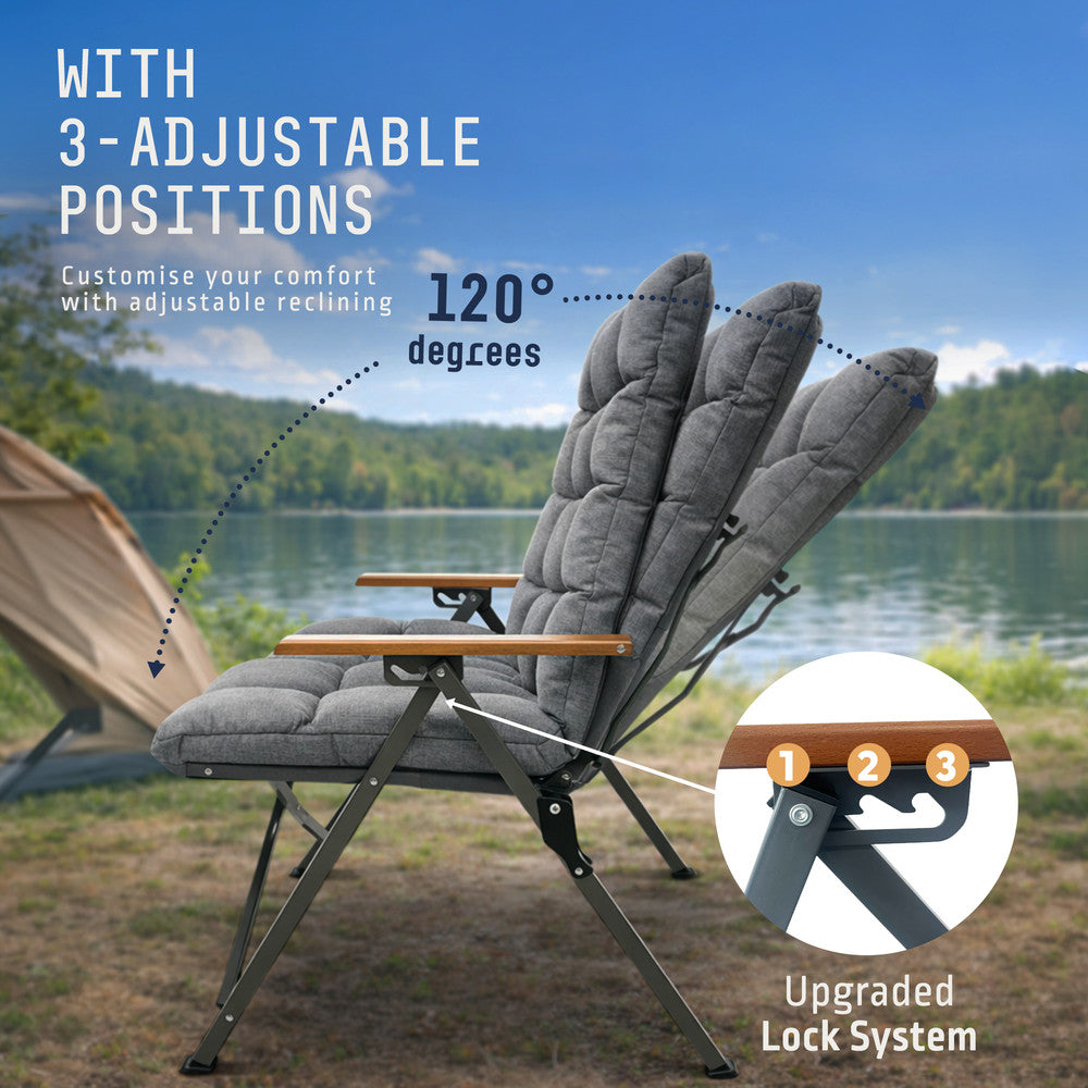 Heavy duty folding camping chair 150kg – reinforced steel frame and water-resistant polyester fabric