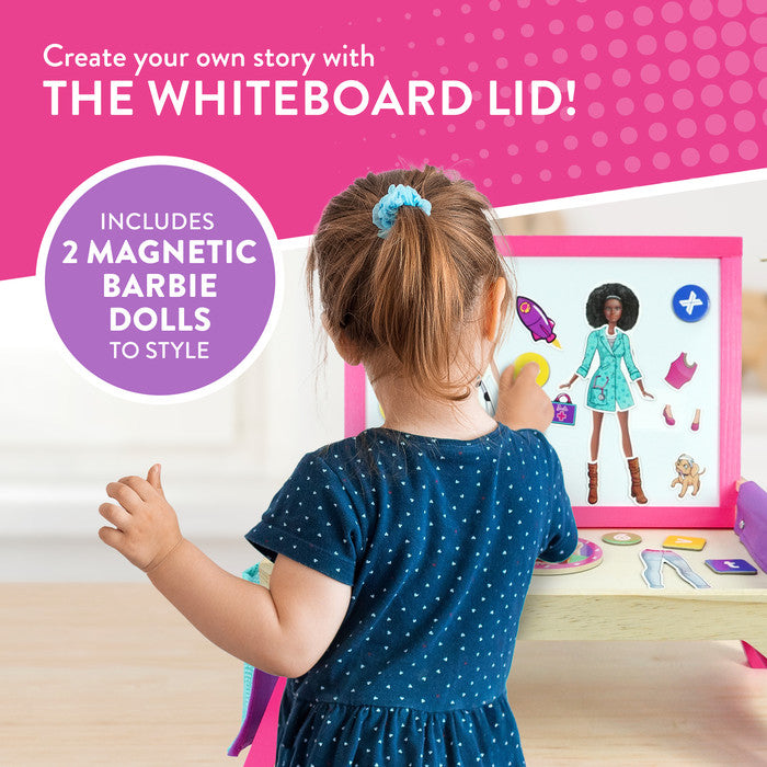 Barbie kids magnetic whiteboard lap tray with activity sheets and accessories
