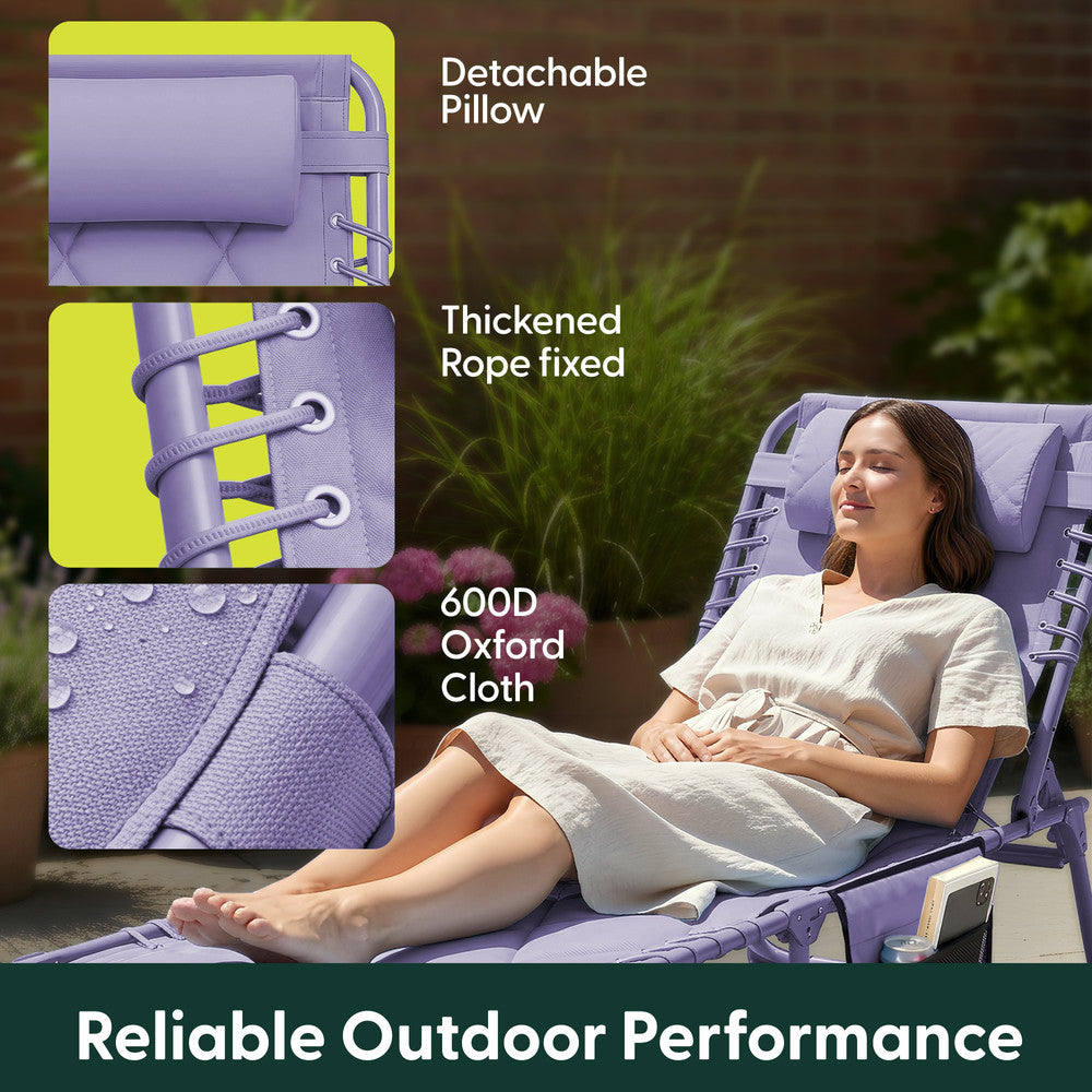 Quilted Folding Sun Lounger - Padded 600D Oxford Fabric