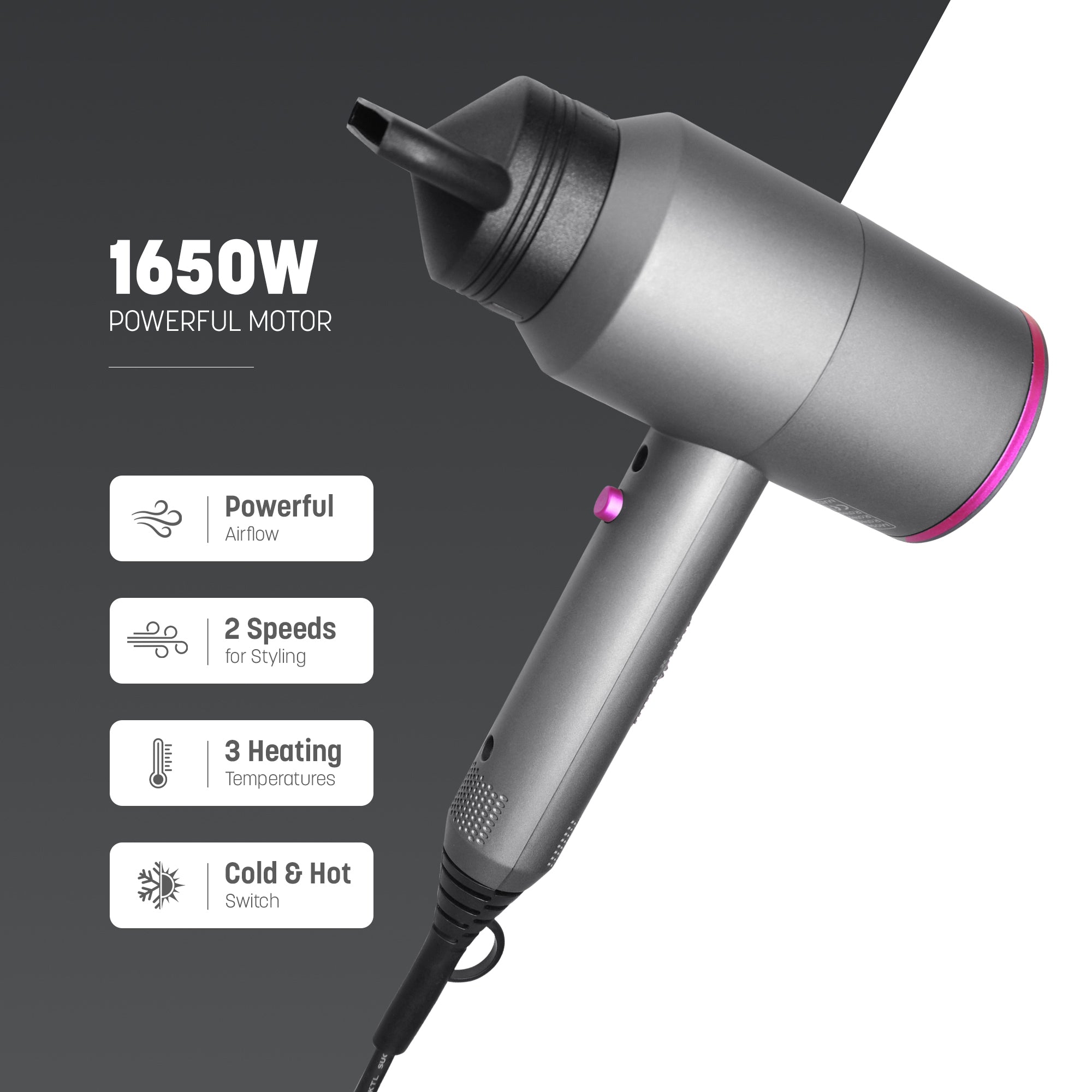 Keplin Ionic Hair Dryer – 1650W Powerful Blow Dryer with Precision Styling – Gentle Drying – Anti-Frizz Technology – Compact & Lightweight – Gunmetal Grey/Army Green