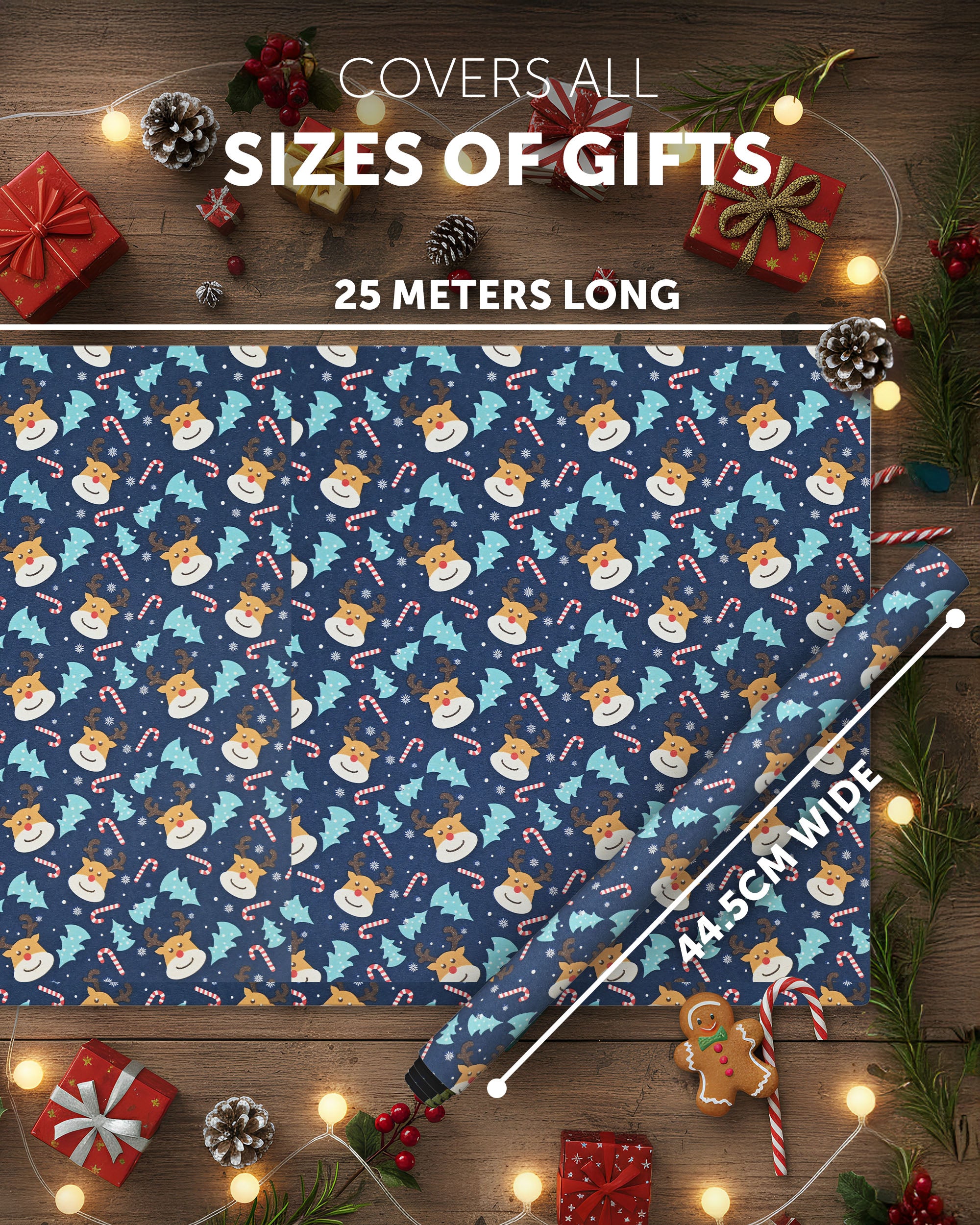 Kraft & Co 2 Pack Christmas Wrapping Paper Roll - Festive Designed Recyclable Kraft Paper, Perfect for Holiday Gifts, Arts & Crafts-Wrapping for a Merry Christmas (44.5cm x 25m)