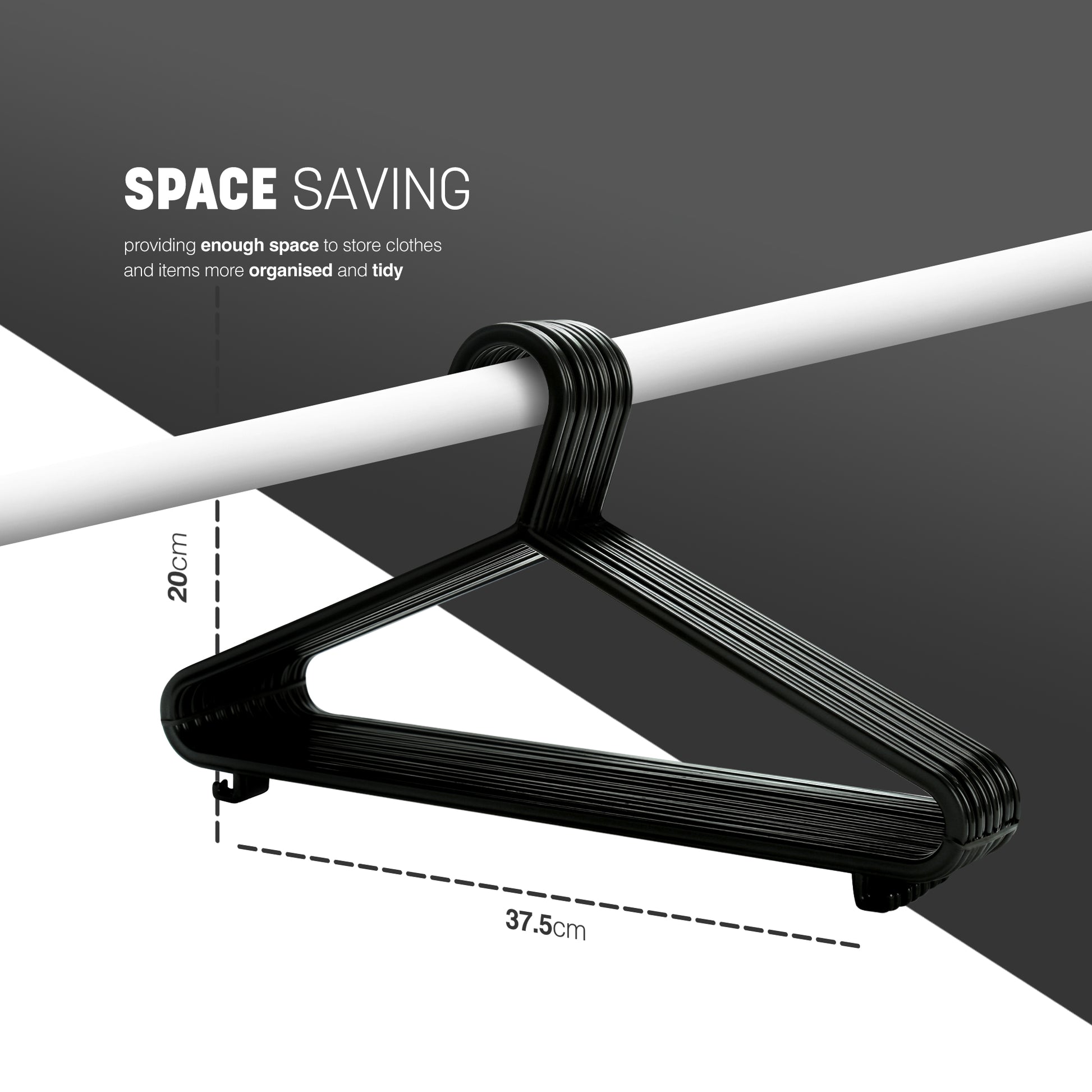 Plastic Clothes Hangers with Trouser Bar and Accessory Hooks - 25 Pack