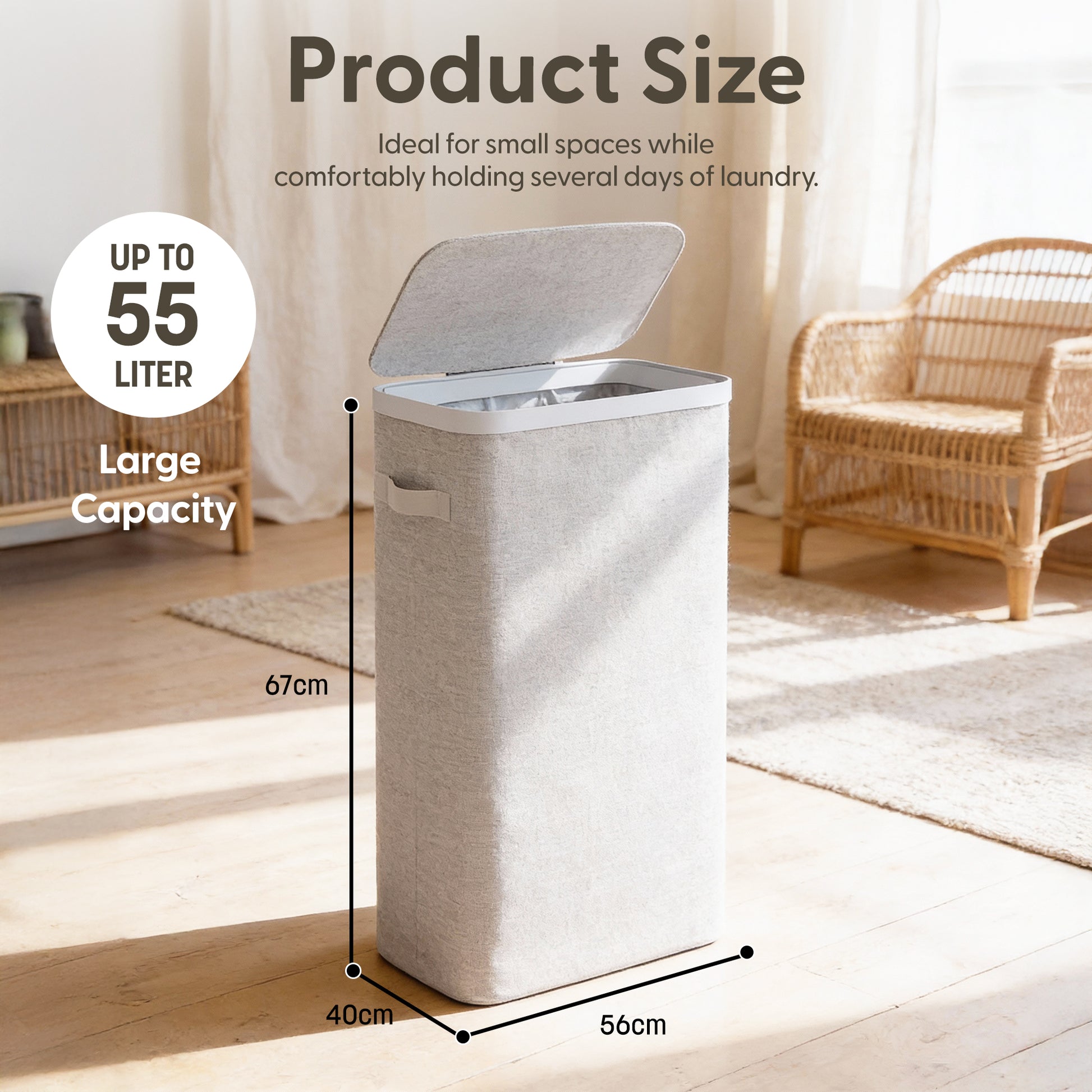 Collapsible Laundry Basket with Lid & Removable Liner