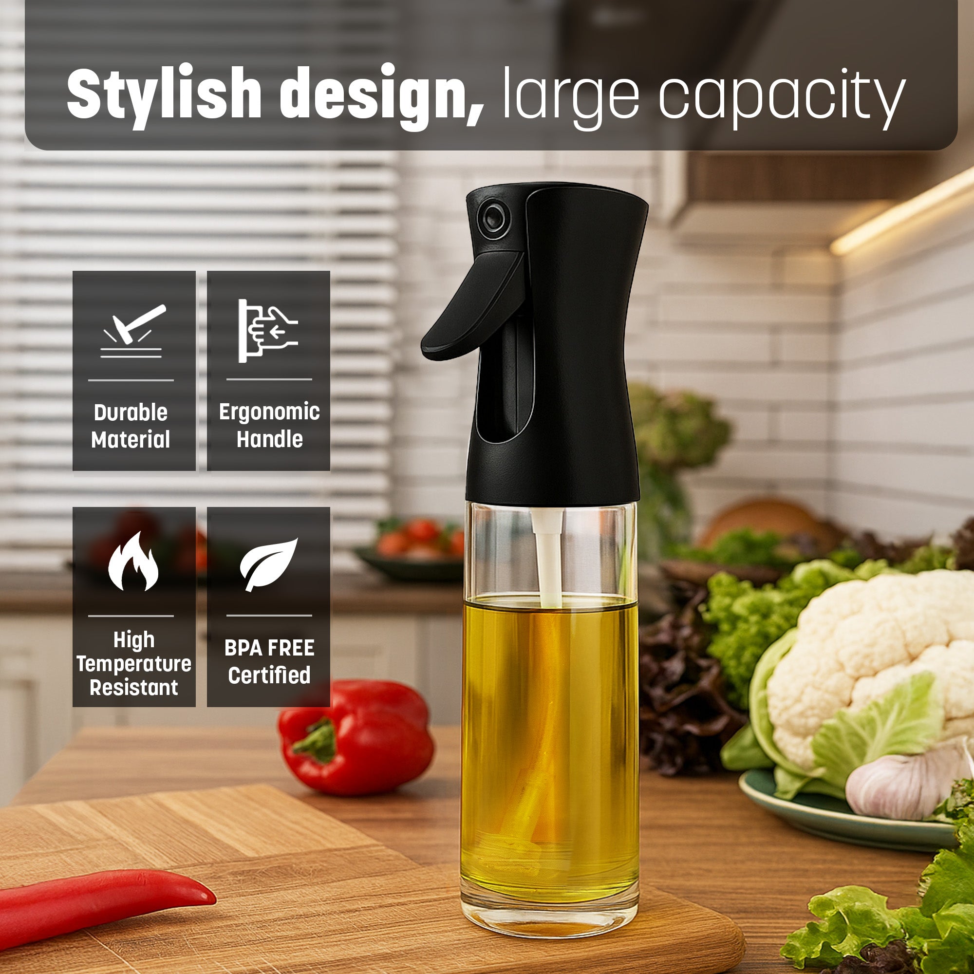 KEPLIN - 220ml Oil Sprayer Bottle - BPA-Free Refillable Olive Oil Mister for Air Fryer, Cooking, Baking & Grilling - Fine Mist Spray - Leak-Proof, Eco-Friendly & Dishwasher Safe