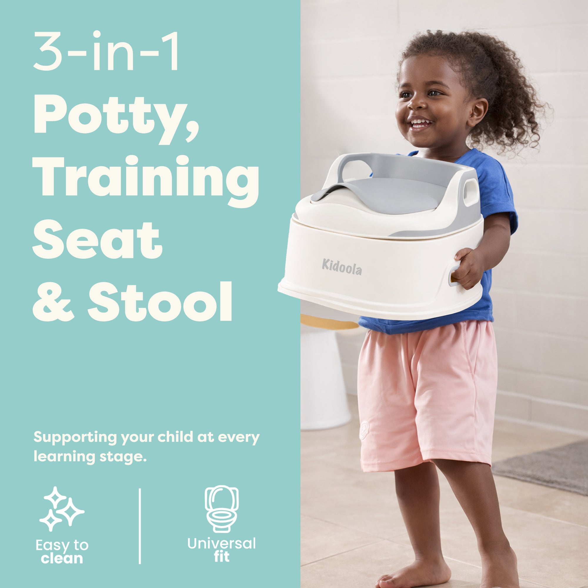 Pink potty training chair – converts to toilet trainer seat and step stool, universal fit for toddlers
