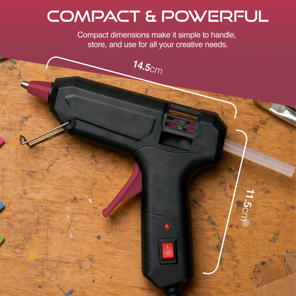 Haltons Hot Glue Gun - 20W Safe Electric Glue Gun with 50 Melt Glue Sticks (150mm x 7mm), Perfect for DIY, Arts, Crafts and Repair, Compatible with Wood, Glass, Metal, Plastic & Fabric - Black