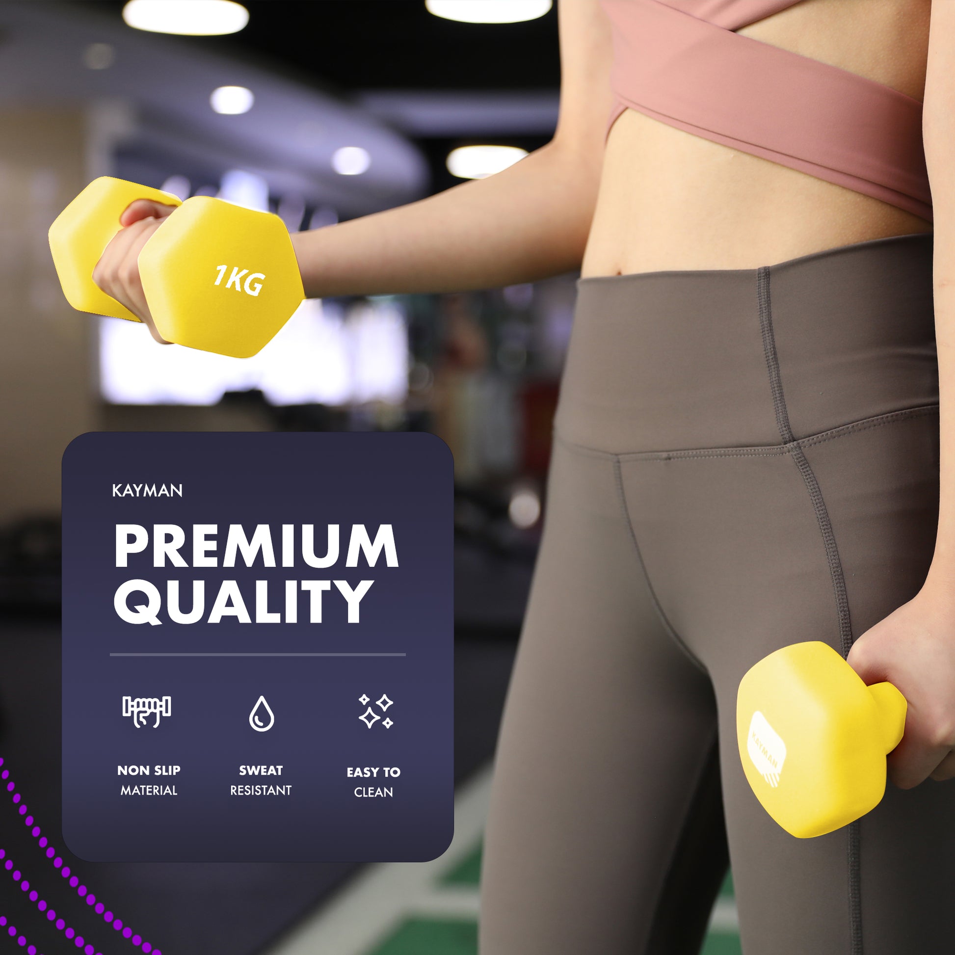 KAYMAN Neoprene Dumbbell Pair with Anti-Slip Grip, Hex Edges, Water-Resistant Surface & Workout Poster Guide - Weight Set for Home, Gym & Fitness Training Equipment (1kg 2kg 3kg 4kg 5kg 6kg 7kg 8kg 9kg 10kg)