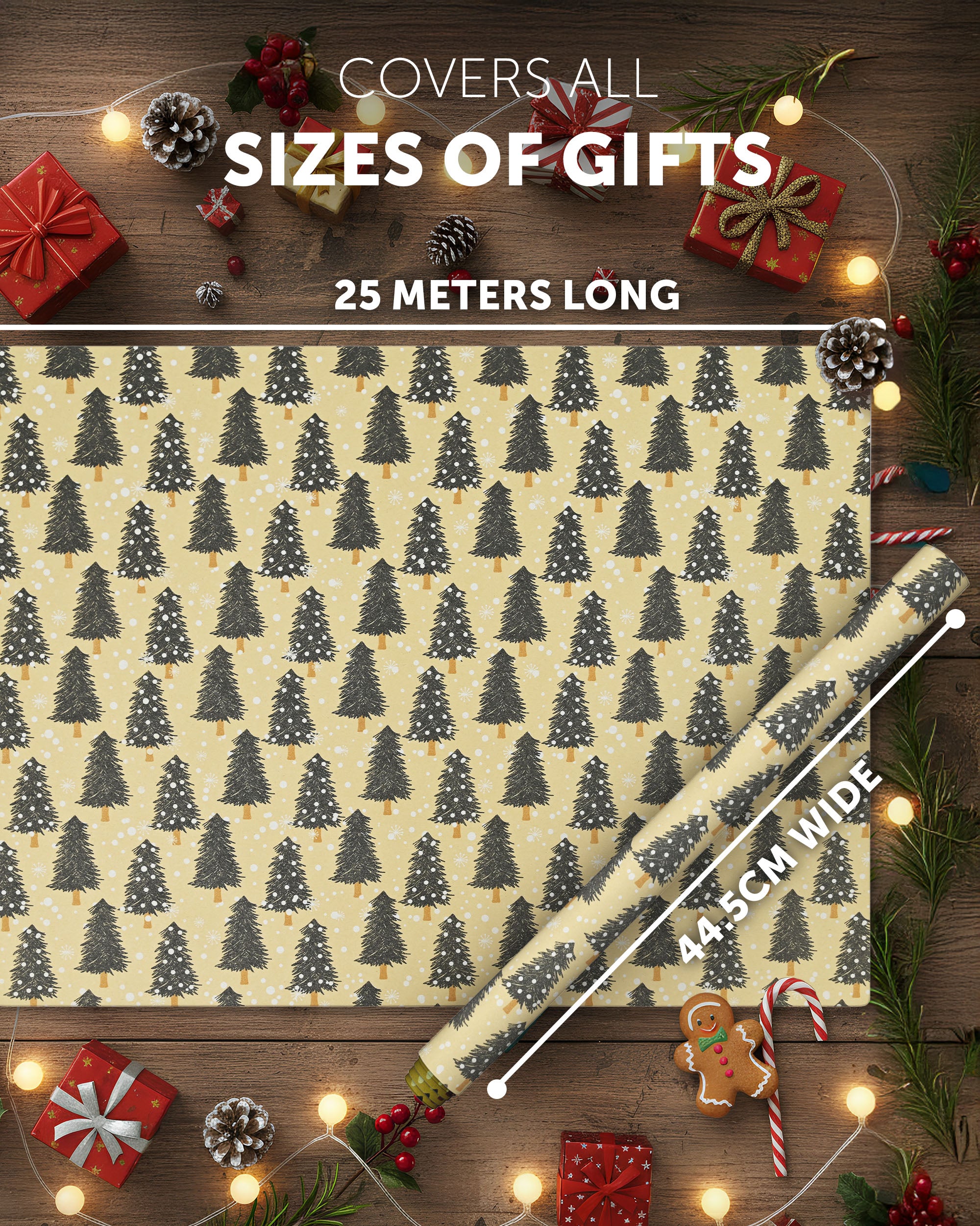 Kraft & Co 2 Pack Christmas Wrapping Paper Roll - Festive Designed Recyclable Kraft Paper, Perfect for Holiday Gifts, Arts & Crafts-Wrapping for a Merry Christmas (44.5cm x 25m)