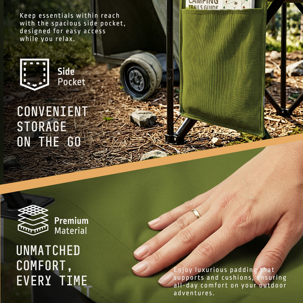 Folding camping chairs green with water-resistant polyester fabric – 2.7kg each with carry bag and shoulder stra