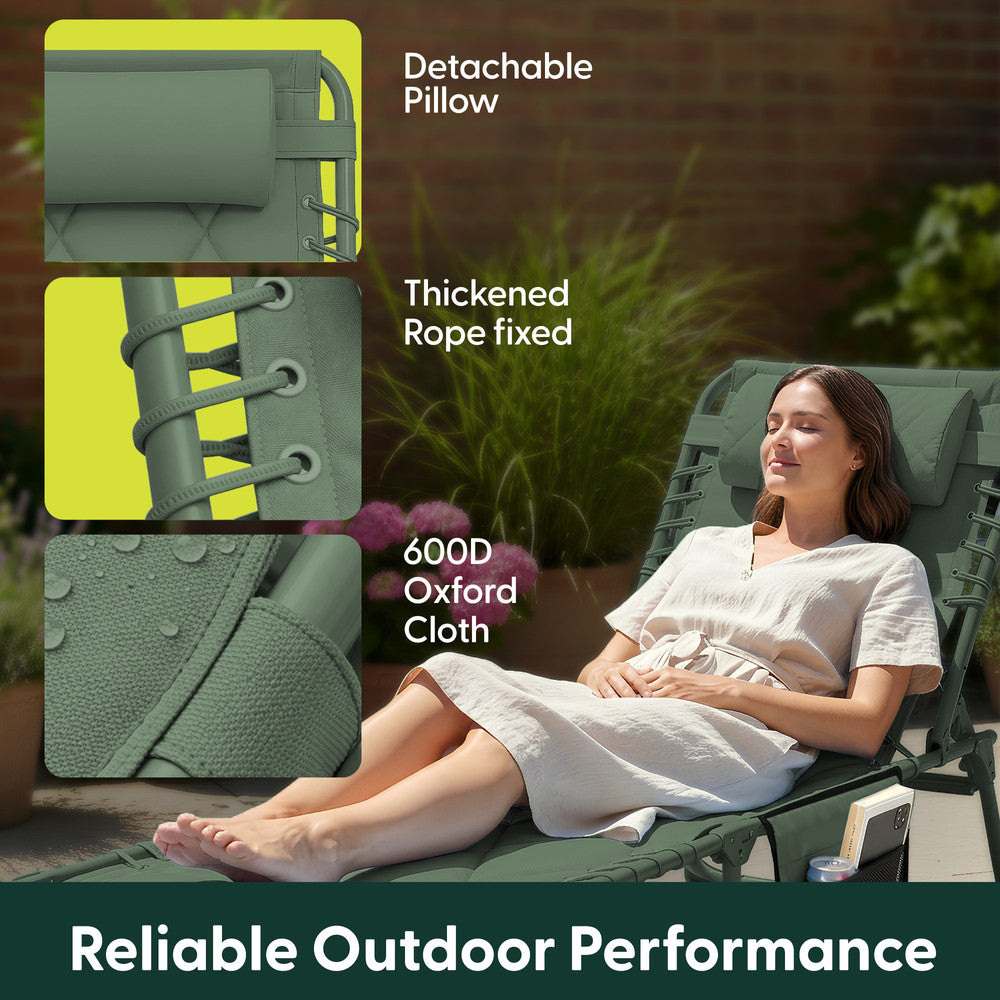 Green Padded Outdoor Sun Lounger Side View – 600D Oxford Foldable Garden Recliner