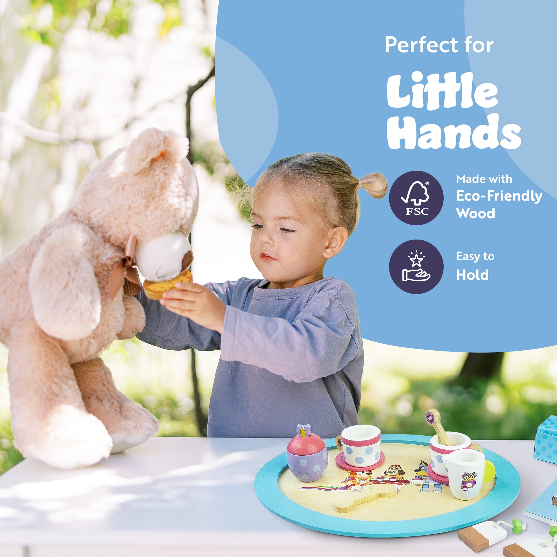Bluey tea party playset with tea bags, biscuit box and tray – develops fine motor and social skills ages 3+