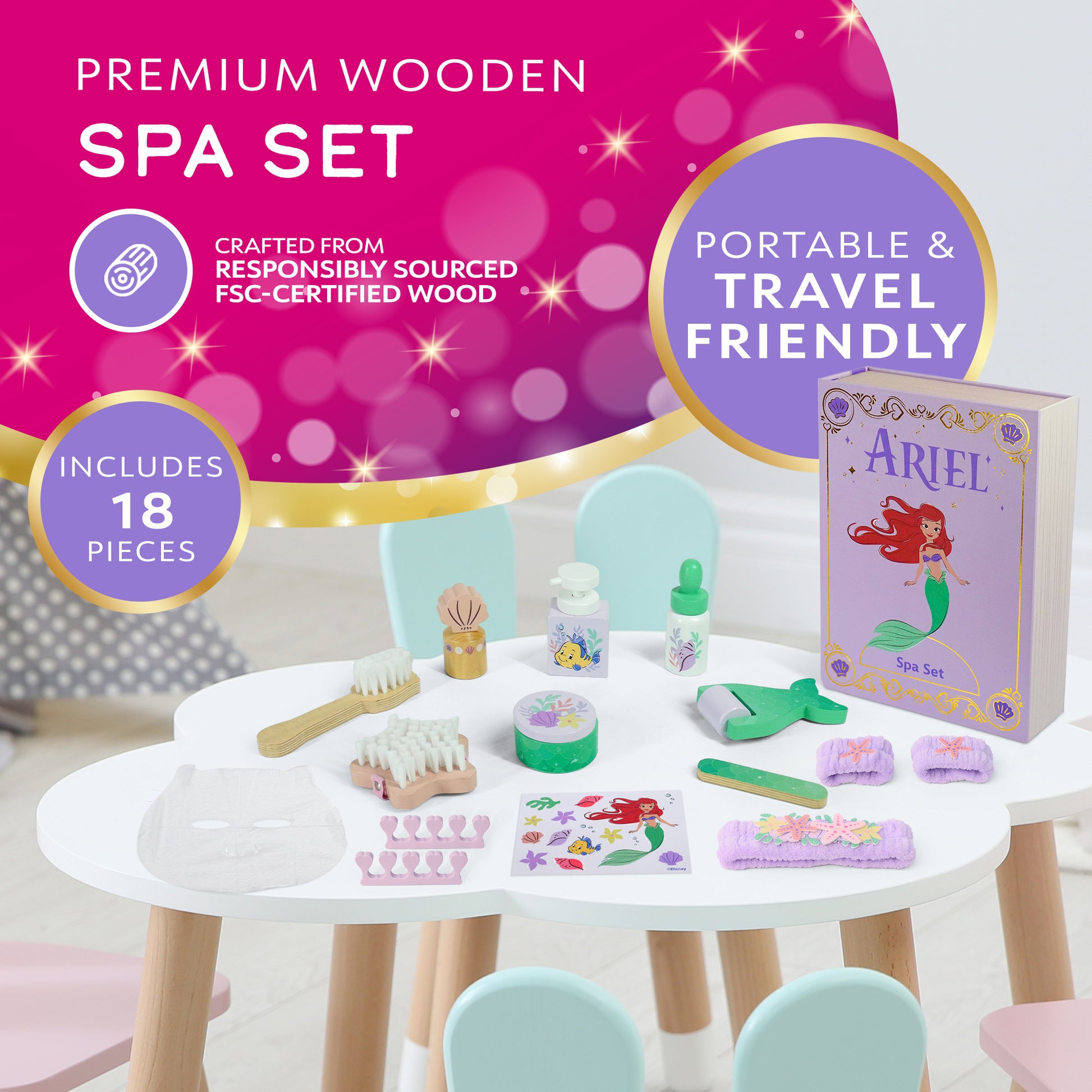 Disney Princess playset book box — close-up of themed accessories and figurines