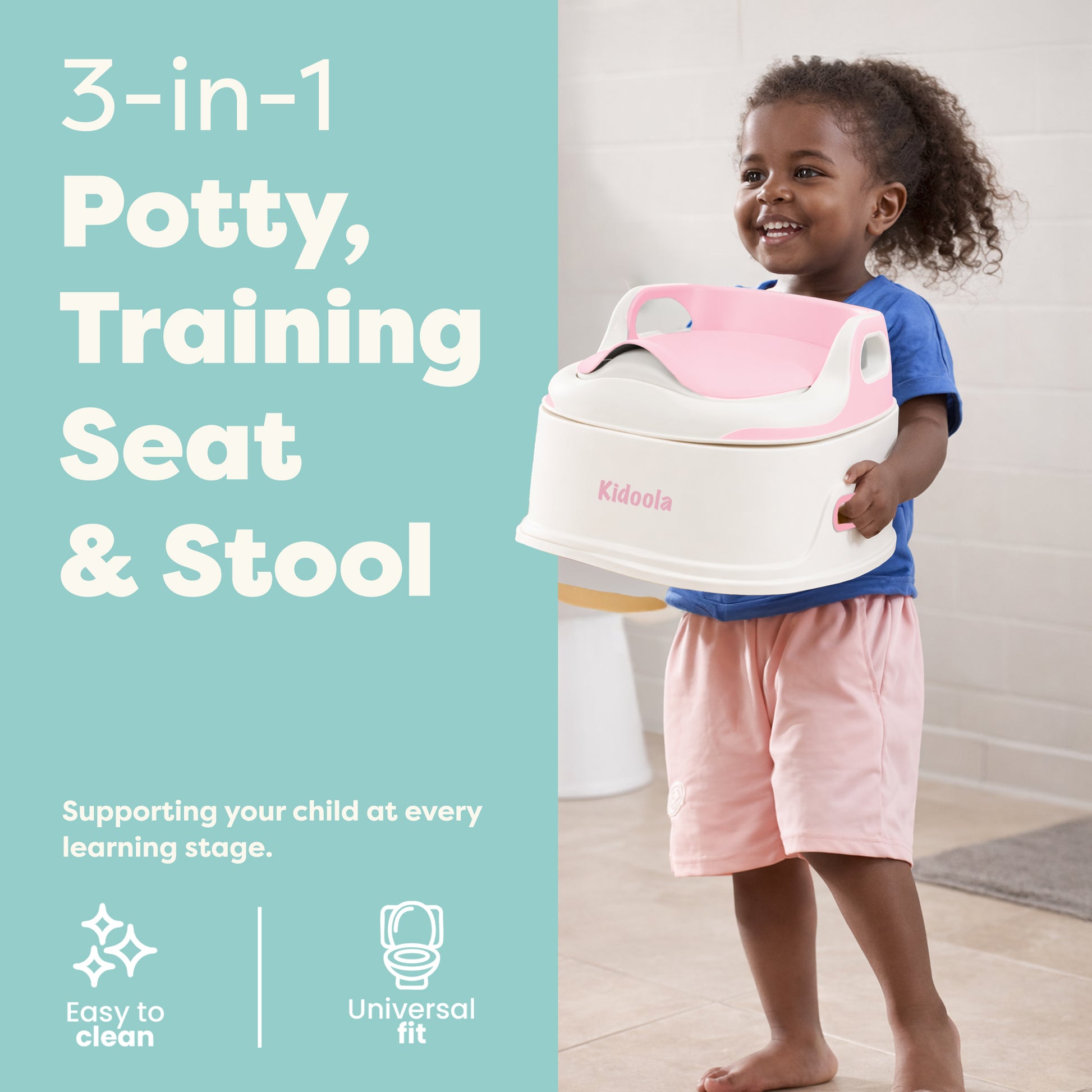 Grey toddler potty chair – 3-in-1 design converts to toilet training seat and bathroom step stool