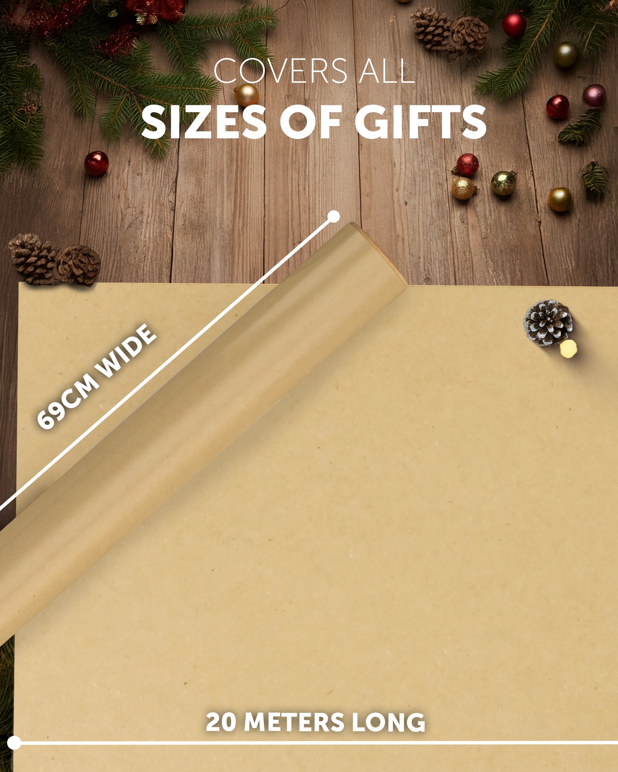 Kraft & Co Recycled Kraft Wrapping Paper Roll – 80gsm Durable Tear-Resistant Gift Wrap, Eco-Friendly, Recyclable & Biodegradable – All-Occasion Wrapping Paper