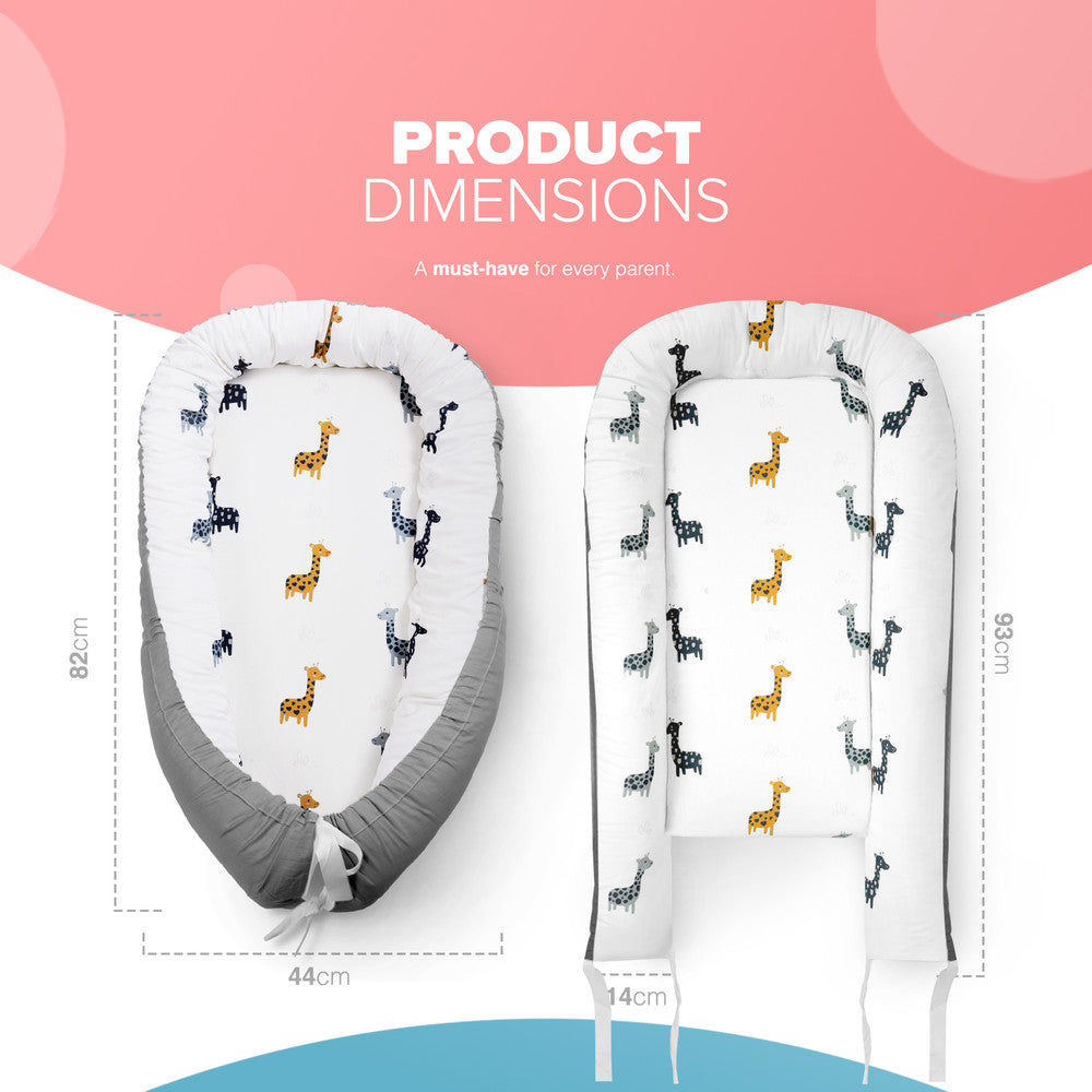 Kidoola Newborn Baby Nest Lounger - 100% Cotton, Washable, Safe and Breathable Fabric 0-12 Months Unisex Ideal for Home, Travel & Baby Essential Gift (Animals)
