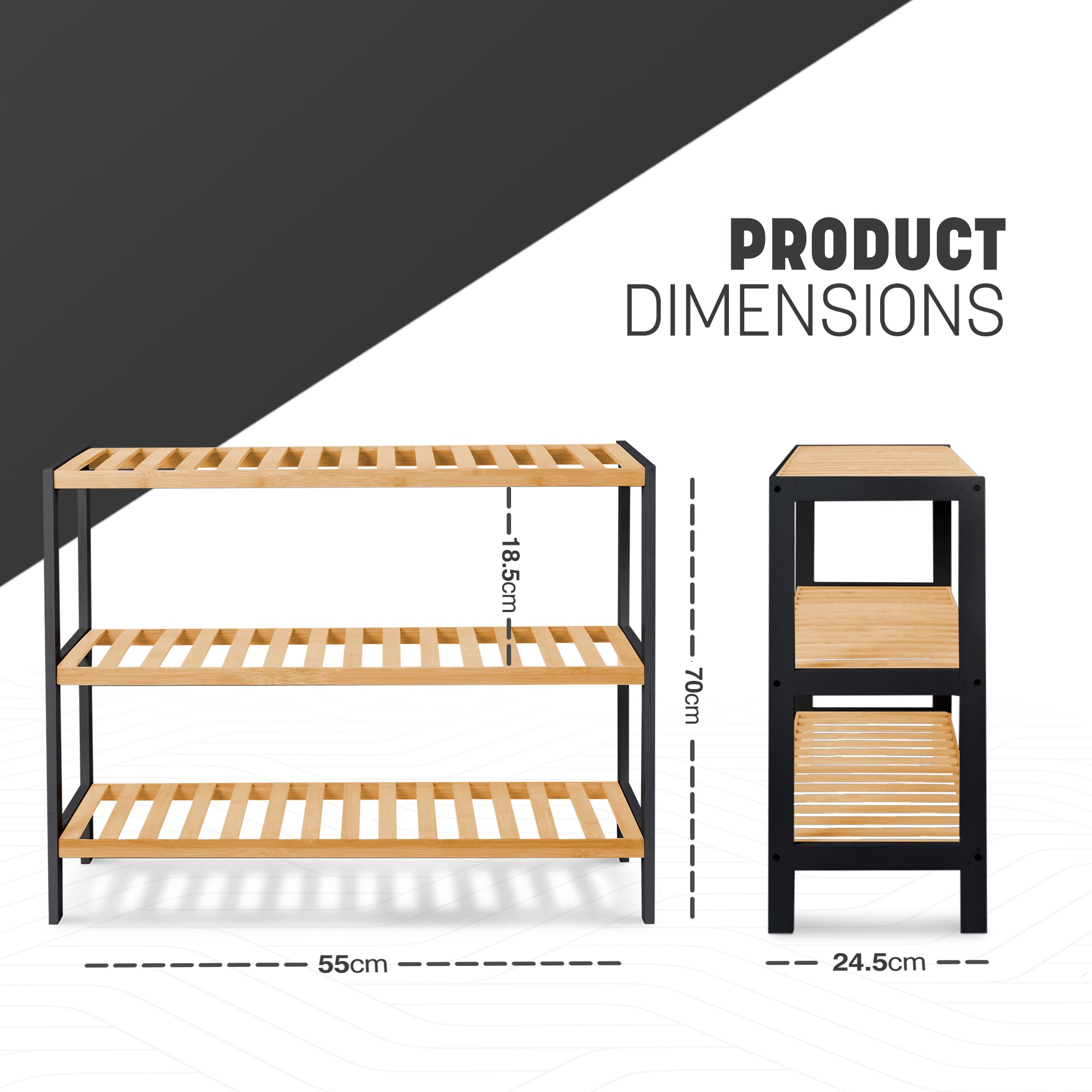 Bamboo Shoe Rack - 3-Tier Wooden Shoe Organiser - UK