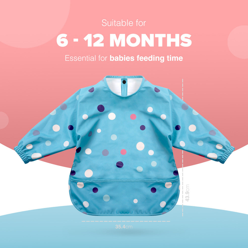 KIDOOLA Baby Led Weaning Bib with Sleeves – Mess-Free, Waterproof & Soft Apron for 6-12 Months – Full Coverall Coverage for Toddlers
