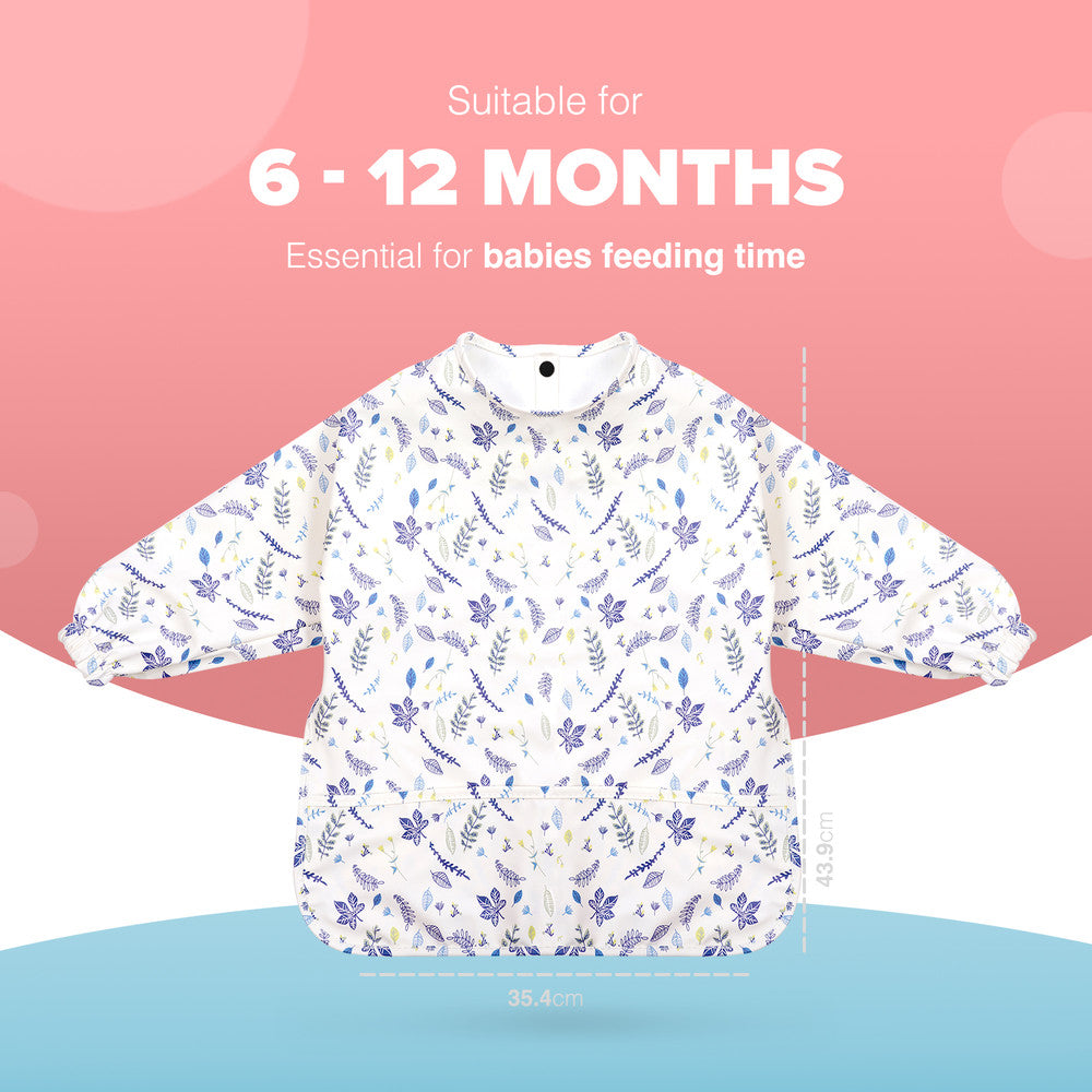 KIDOOLA Baby Led Weaning Bib with Sleeves – Mess-Free, Waterproof & Soft Apron for 6-12 Months – Full Coverall Coverage for Toddlers