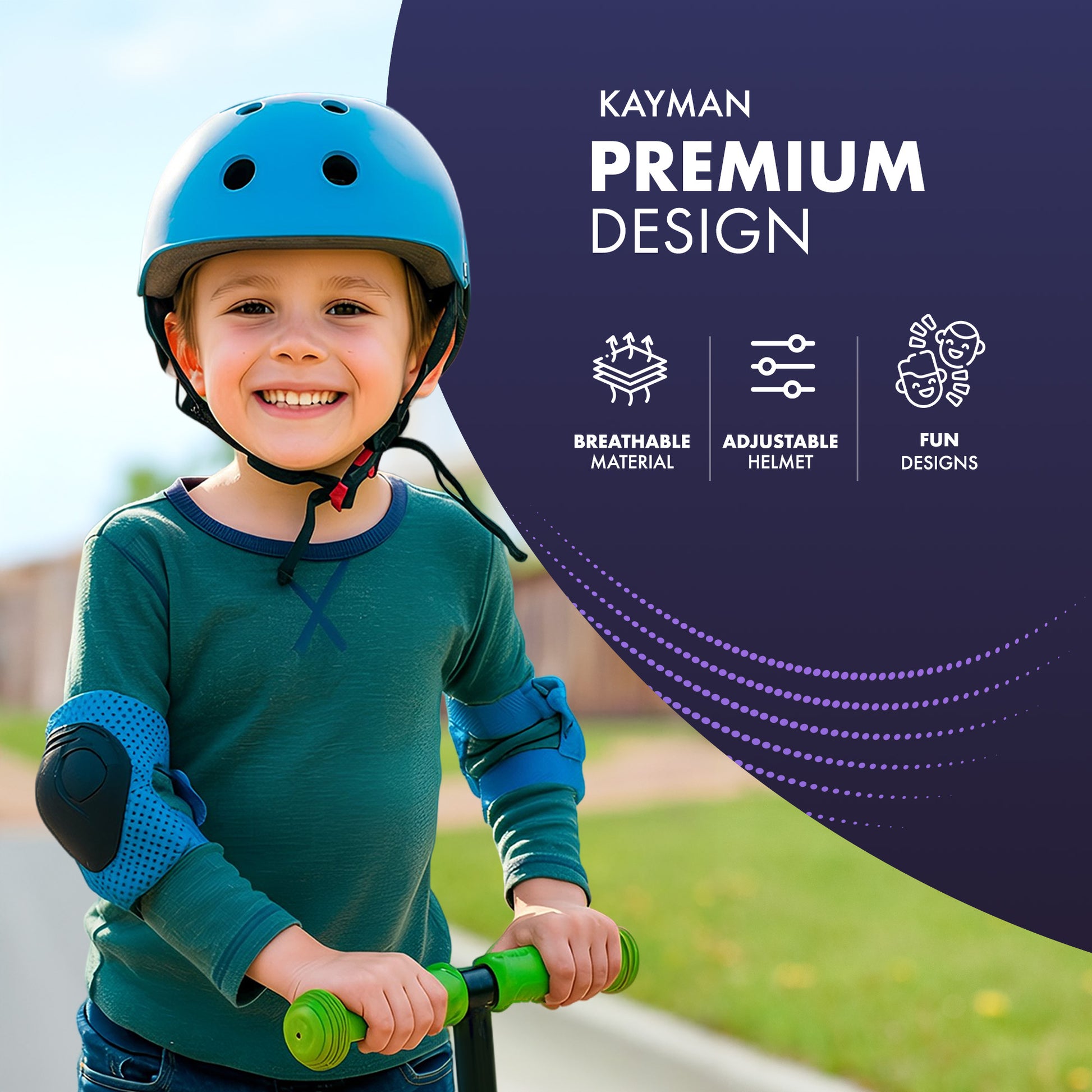 KAYMAN Kids Bike Helmet age 3 to 12, Adjustable Safety Gear for Boys and Girls, Suited to Scooter, Cycling, Skateboard & Roller Skating - Protection for Boys & Girls