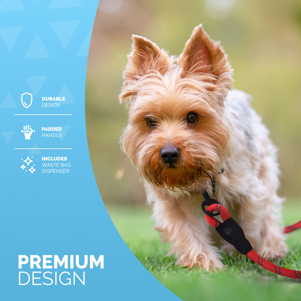 FurDreams 1.5m (5ft) Slip-On Dog Lead – One-Size-Fits-All Leash with Soft Padded Handle, Reflective Threads, and Waste Bag Dispenser – Durable, Weather-Resistant Climbing Rope for Dogs