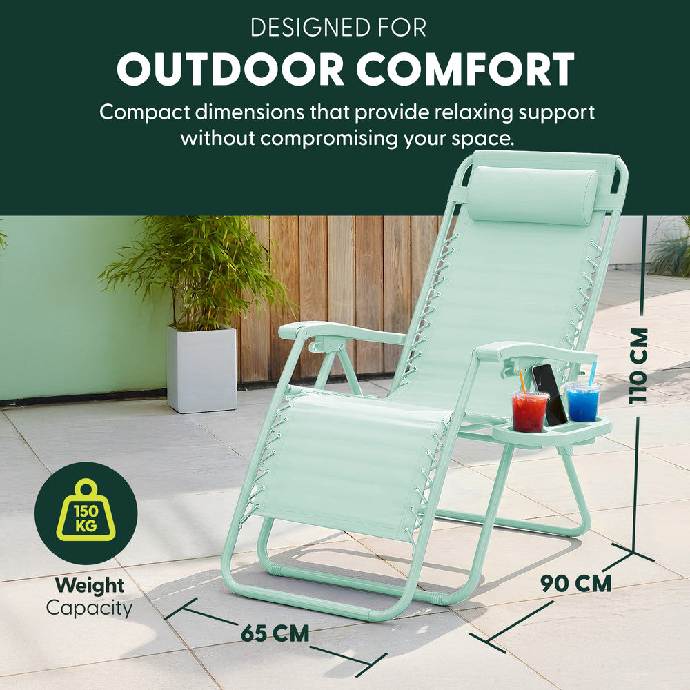 KEPLIN Set of 2 Heavy Duty Monocolour and Basic Textoline Zero Gravity Chairs for Garden Light Reclining Patio Sun loungers Easy to Clean Adjustable Head Rest Foldable with Cup & Phone Holder