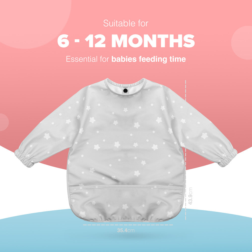 KIDOOLA Baby Led Weaning Bib with Sleeves – Mess-Free, Waterproof & Soft Apron for 6-12 Months – Full Coverall Coverage for Toddlers