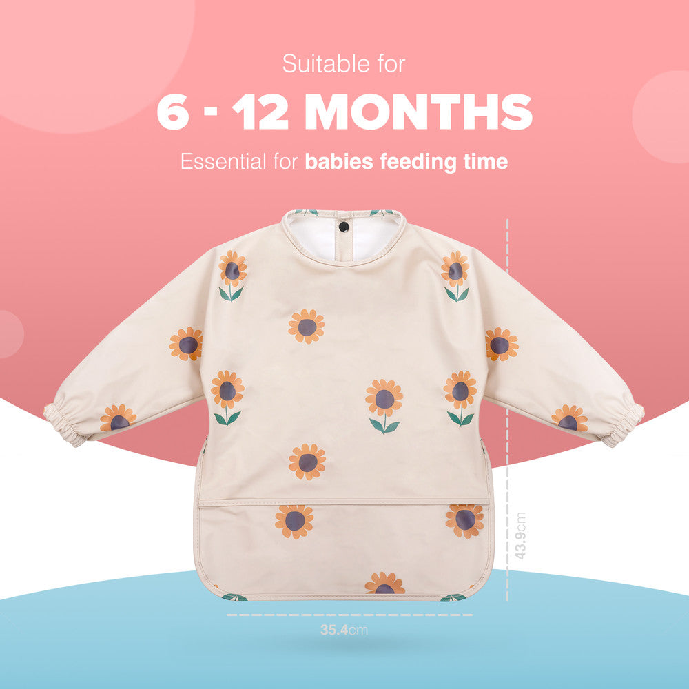 KIDOOLA Baby Led Weaning Bib with Sleeves – Mess-Free, Waterproof & Soft Apron for 6-12 Months – Full Coverall Coverage for Toddlers