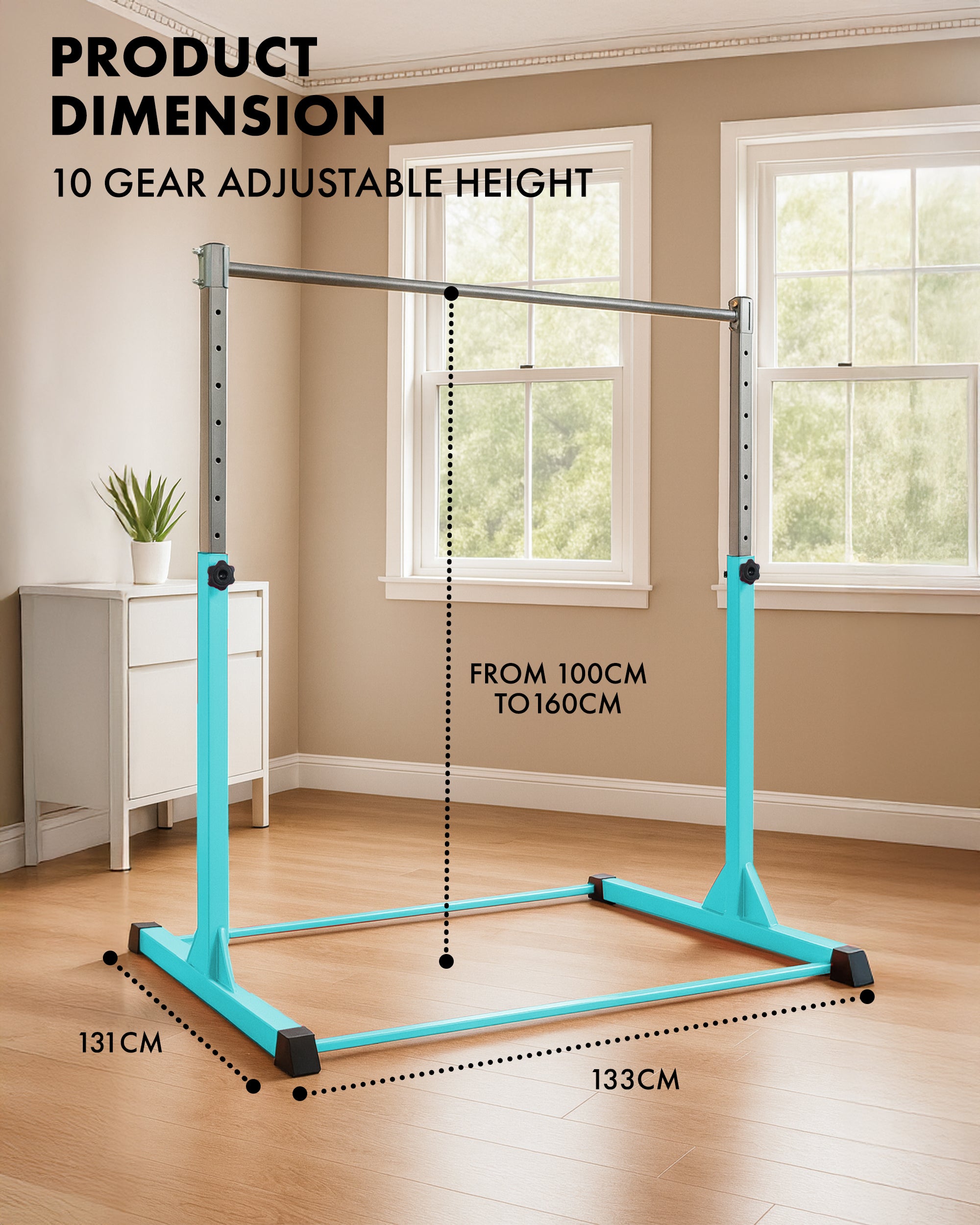 KAYMAN Foldable Large Gymnastics Horizontal Bar – Adjustable Height, Durable Iron Frame with Hand Protection Wrap