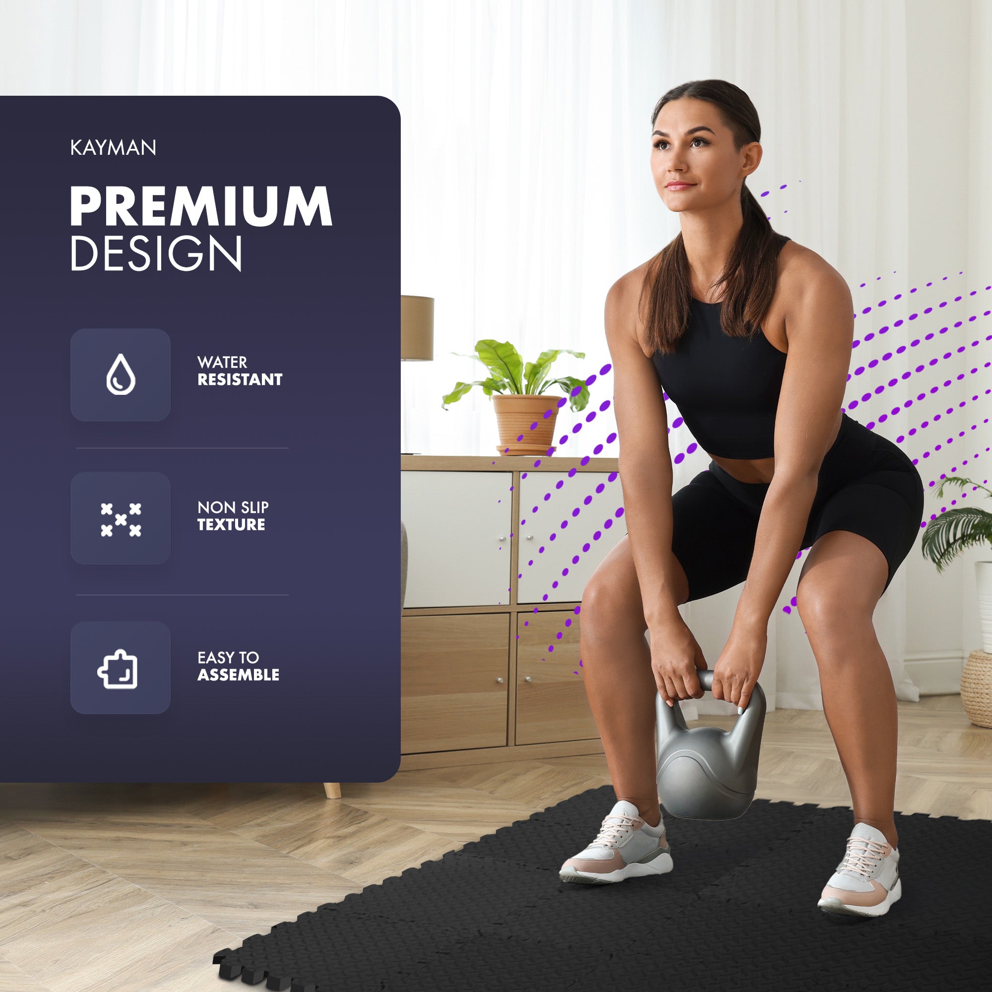 KAYMAN Gym Floor Nonslip Mats, Interlocking, EVA Foam Exercise Floor Tiles for Home Workouts, Studio, Weights, Exercise and Yoga (30 X 30cm)